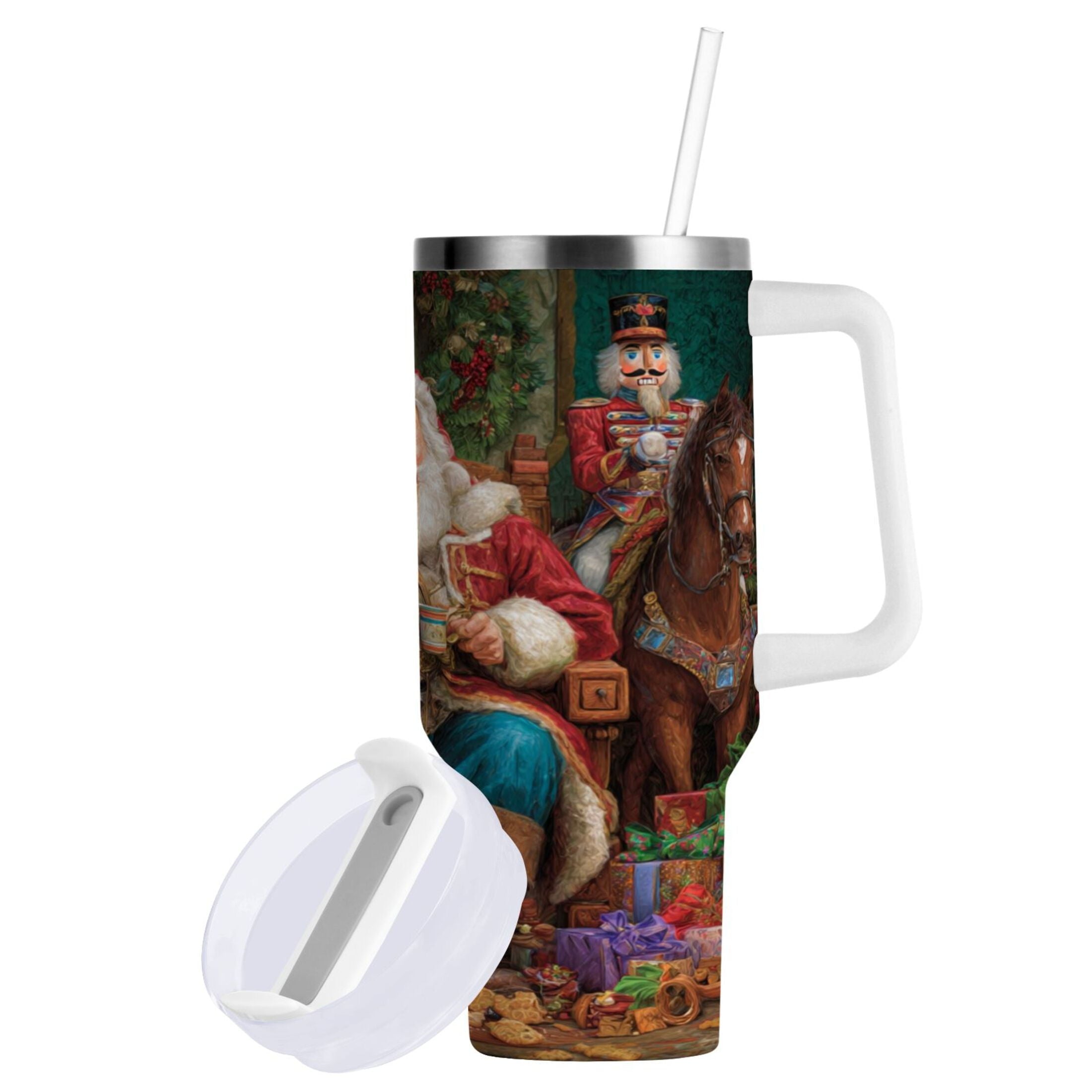 40 oz Insulated Stainless Steel Tumbler Double Wall Stainless Steel Tumbler with 2-Way Drinking Santa Eating Cookies - 5T1P