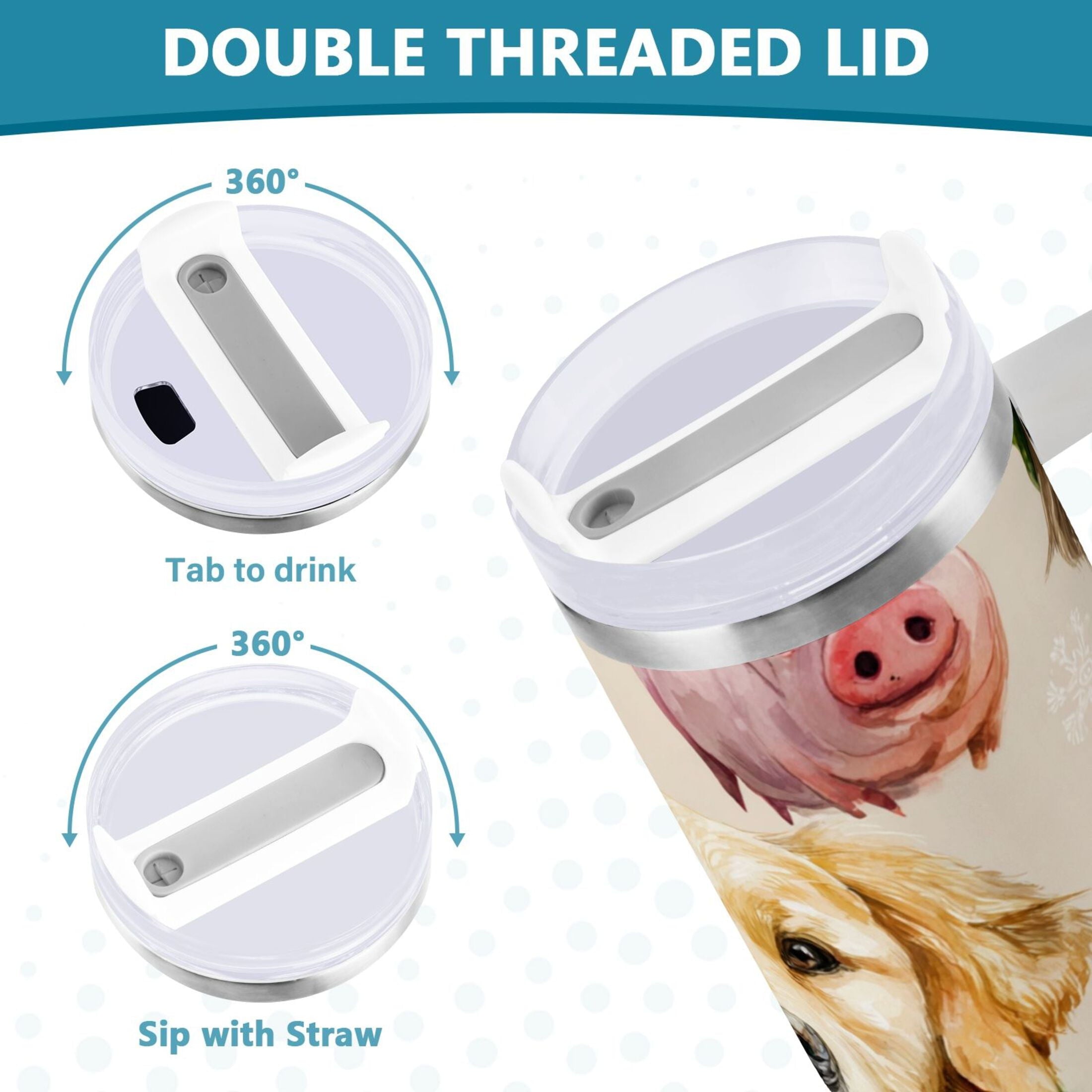 30 oz Insulated Stainless Steel Tumbler Double Wall Stainless Steel Tumbler with 2-Way Drinking Watercolor Animals Pattern - YTG7