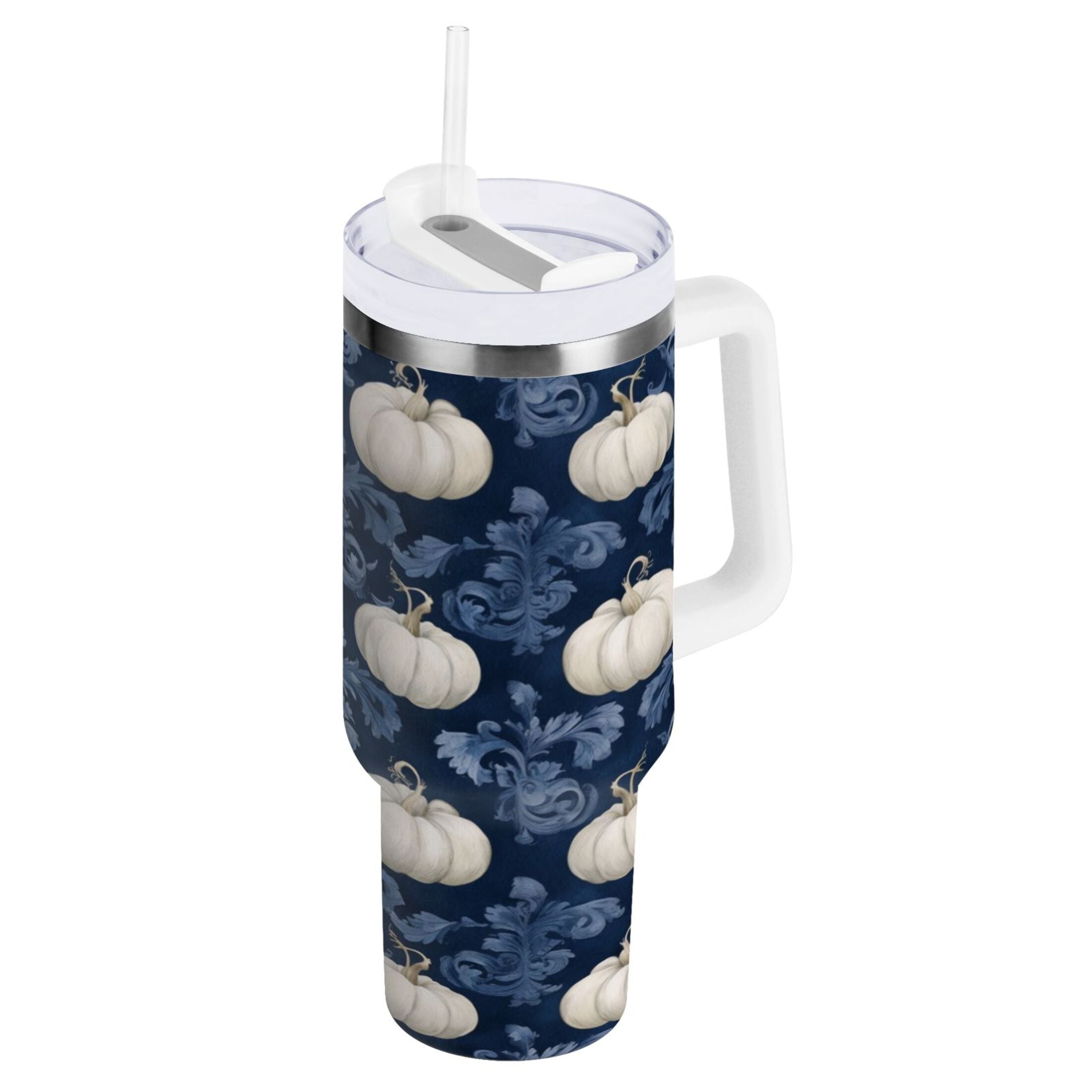 30 oz Insulated Stainless Steel Tumbler Double Wall Stainless Steel Tumbler with 2-Way Drinking Watercolor White Pumpkins - EP82