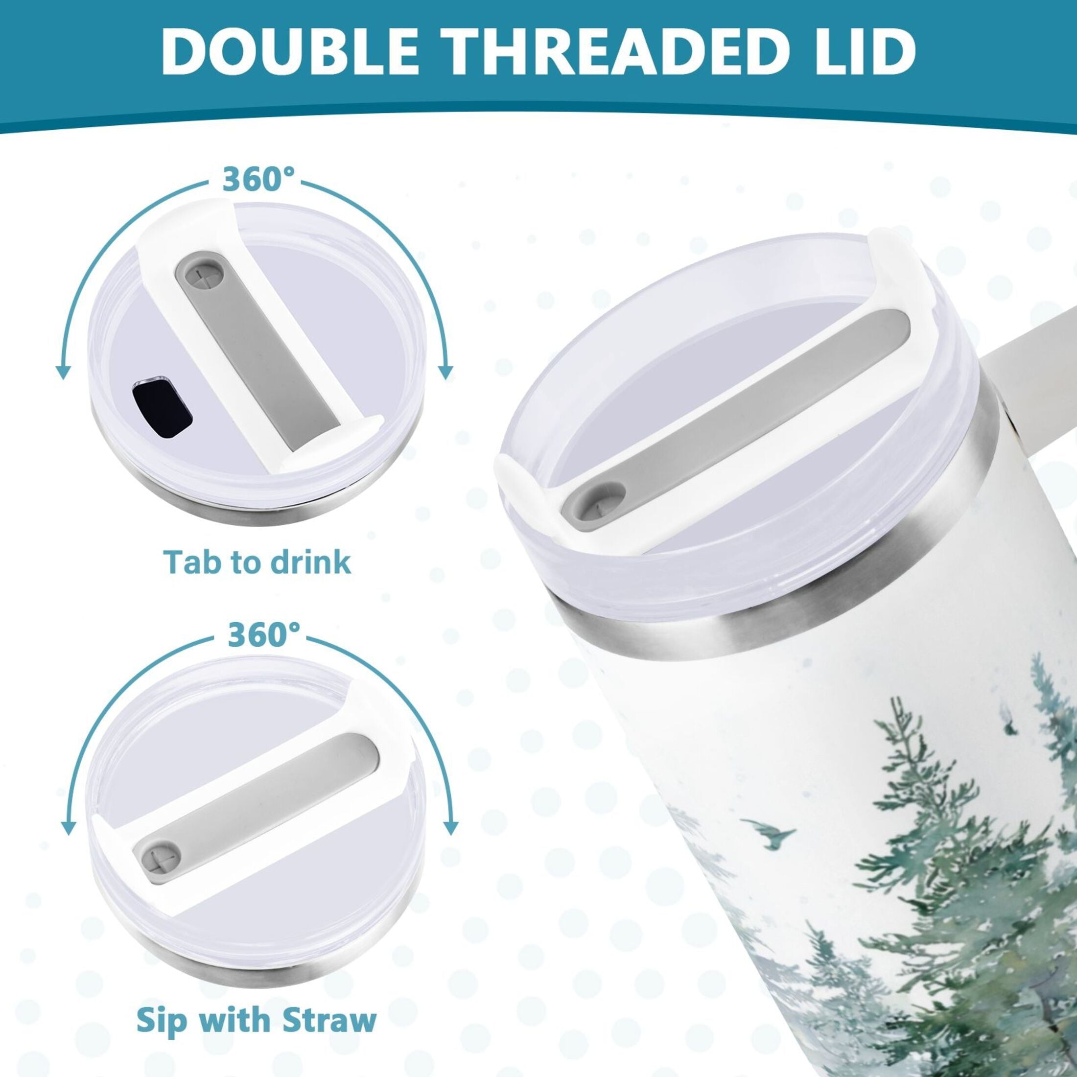 30 oz Insulated Stainless Steel Tumbler Double Wall Stainless Steel Tumbler with 2-Way Drinking Green Snowy Forest Scene - RL1K