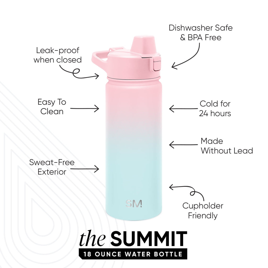 Simple Modern 18 fl oz Insulated Stainless Steel Summit Water Bottle with Covered Silicone Straw Lid | Sweet Taffy - 28S2