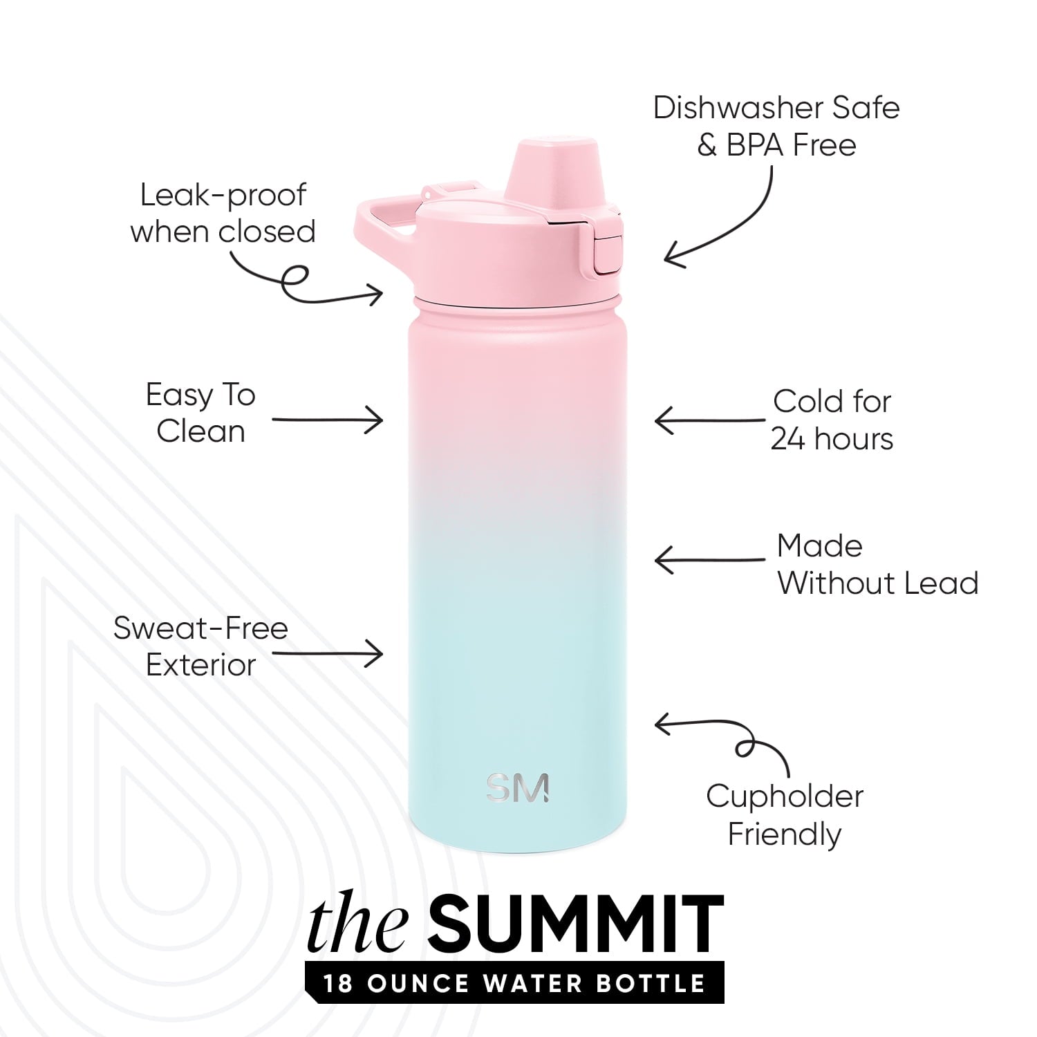 Simple Modern 18 fl oz Insulated Stainless Steel Summit Water Bottle with Covered Silicone Straw Lid | Sweet Taffy - 28S2