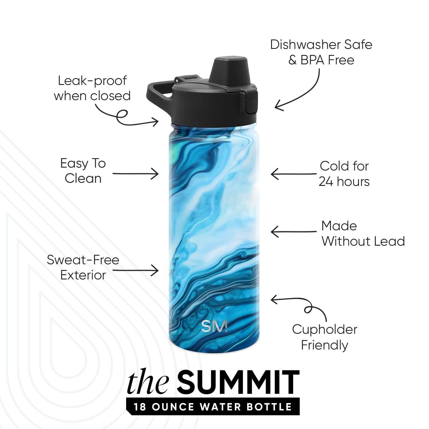 Simple Modern 18 fl oz Insulated Stainless Steel Summit Water Bottle with Covered Silicone Straw Lid | Sweet Taffy - 28S2