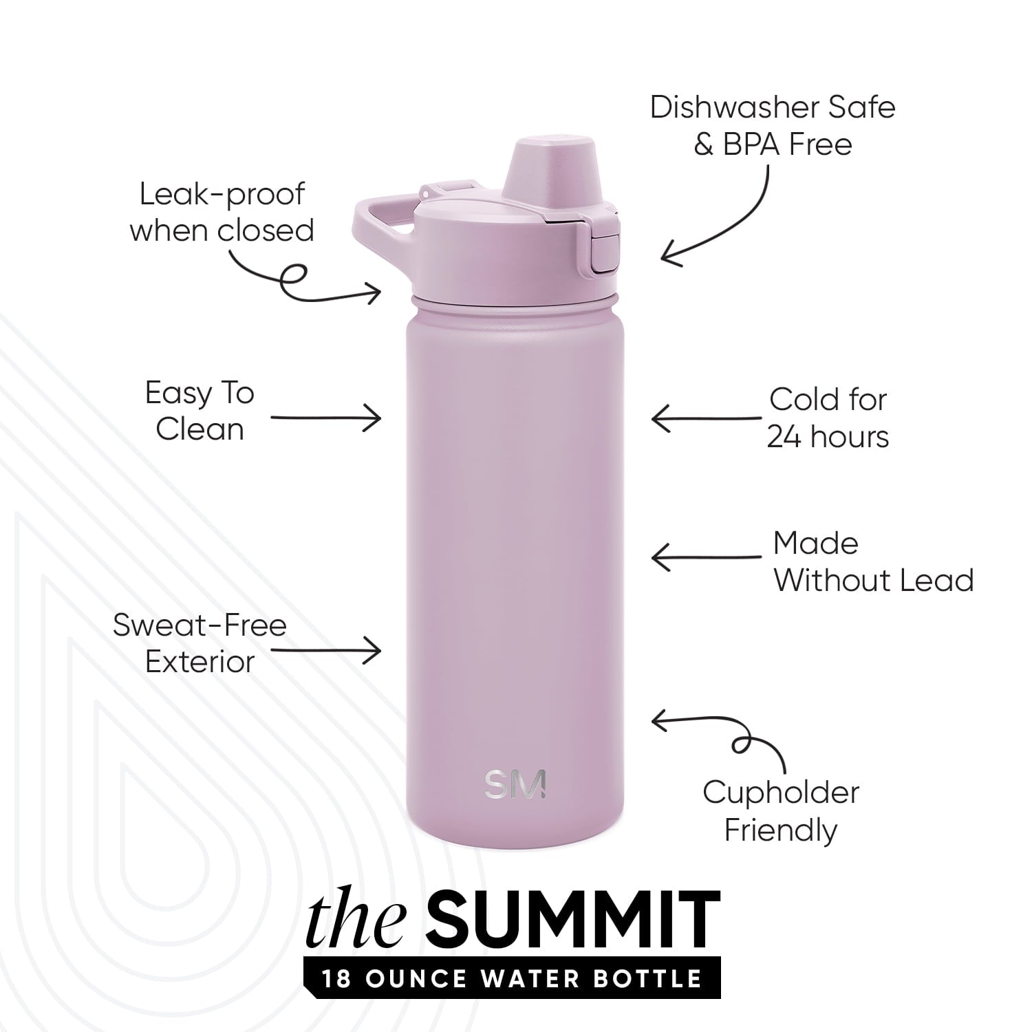 Simple Modern 18 fl oz Insulated Stainless Steel Summit Water Bottle with Covered Silicone Straw Lid | Sweet Taffy - 28S2