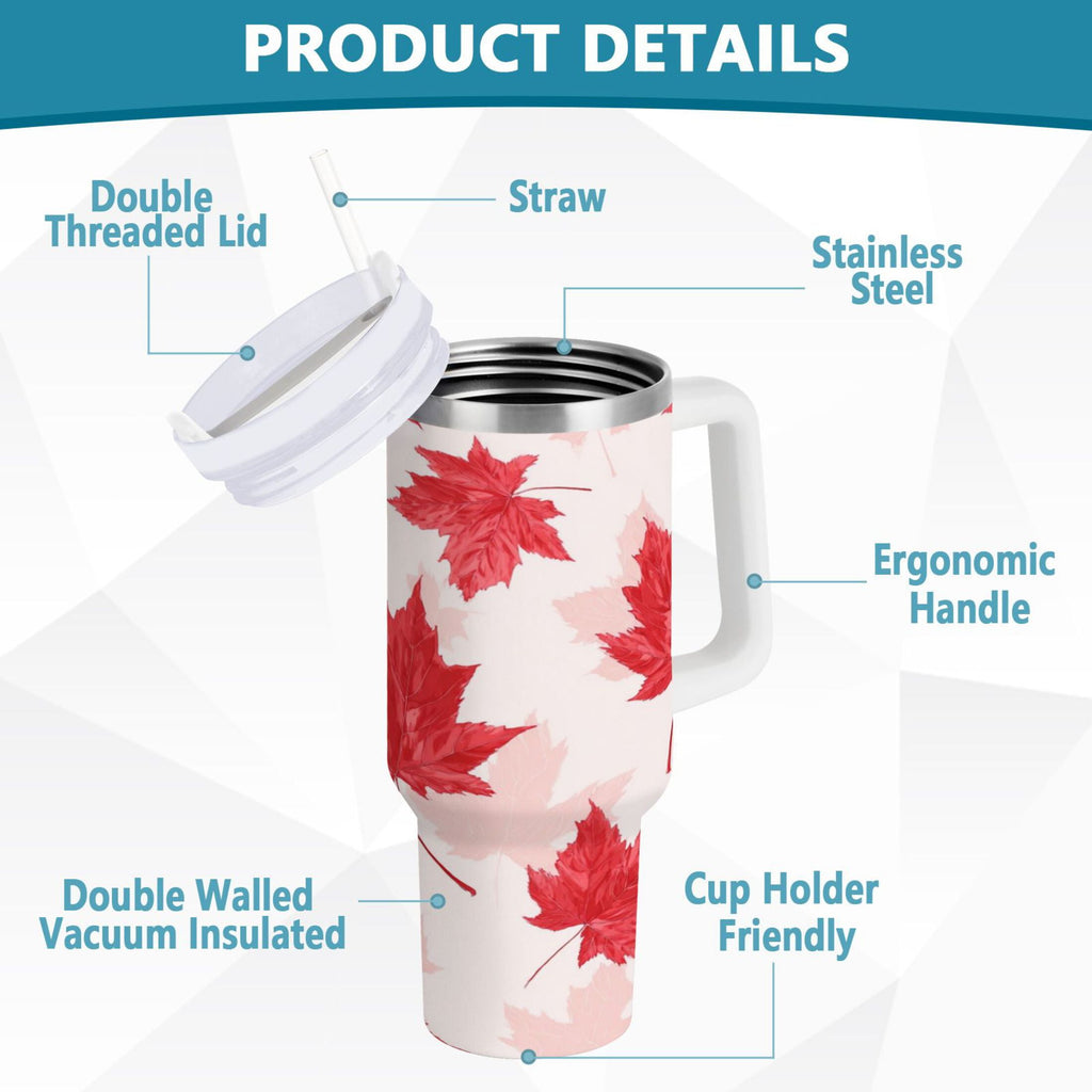 40 oz Insulated Stainless Steel Tumbler Double Wall Stainless Steel Tumbler with 2-Way Drinking Red Maple Leaves Pattern - C7HQ