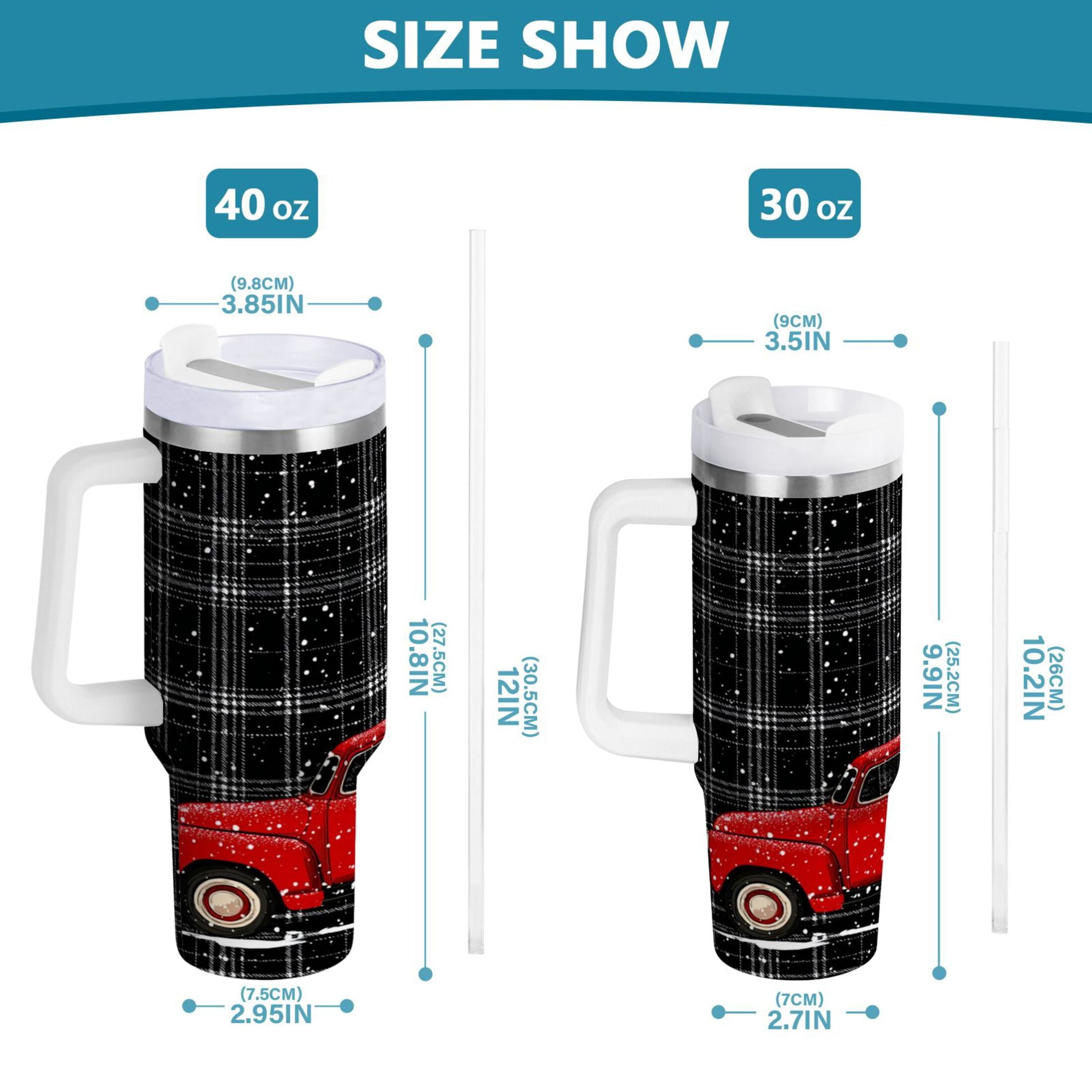 40 oz Insulated Stainless Steel Tumbler Double Wall Stainless Steel Tumbler with 2-Way Drinking Red Truck with Christmas Tree - CG7X