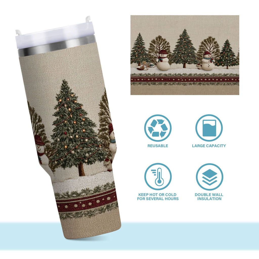 30 oz Insulated Stainless Steel Tumbler Double Wall Stainless Steel Tumbler with 2-Way Drinking Snowmen and Deer in The Forest - IZ23