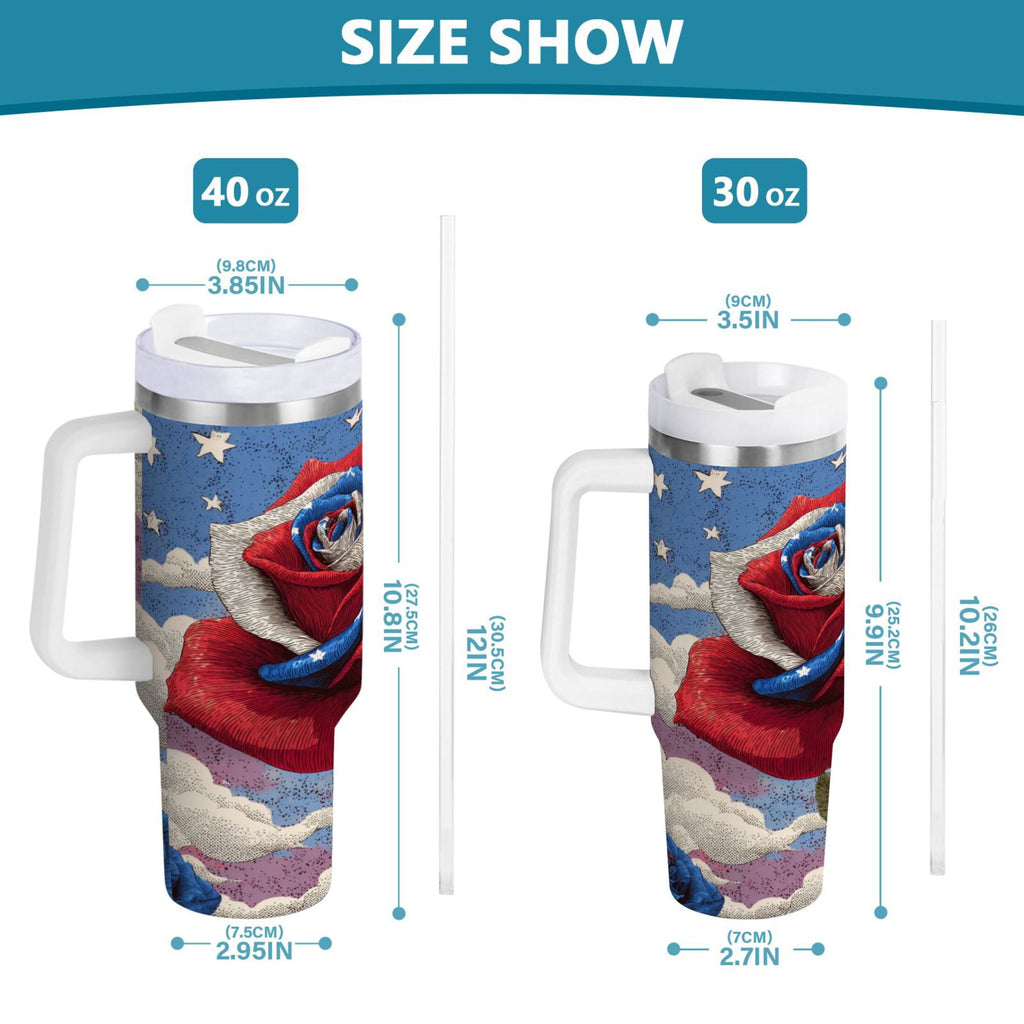 40 oz Insulated Stainless Steel Tumbler Double Wall Stainless Steel Tumbler with 2-Way Drinking Roses and Clouds - CHBA