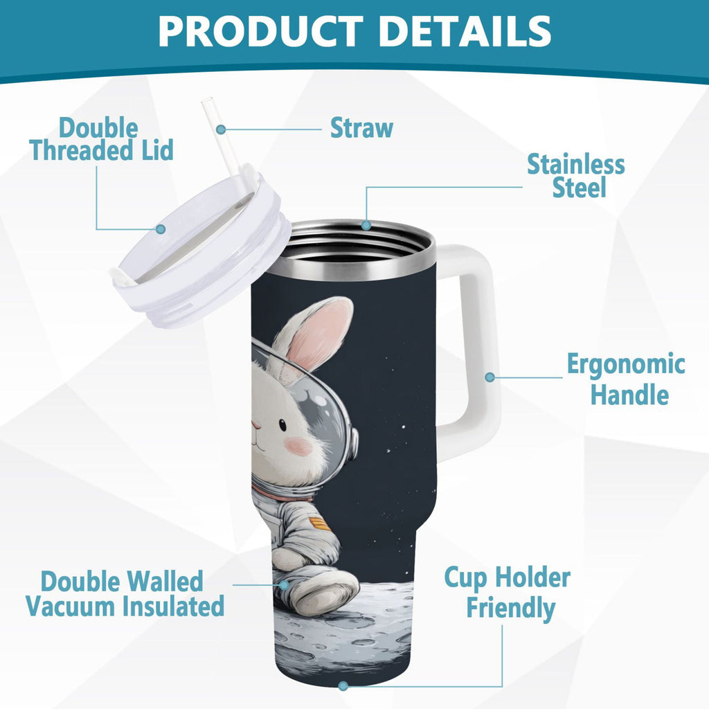 40 oz Insulated Stainless Steel Tumbler Double Wall Stainless Steel Tumbler with 2-Way Drinking Rabbit in A Space - MD1S