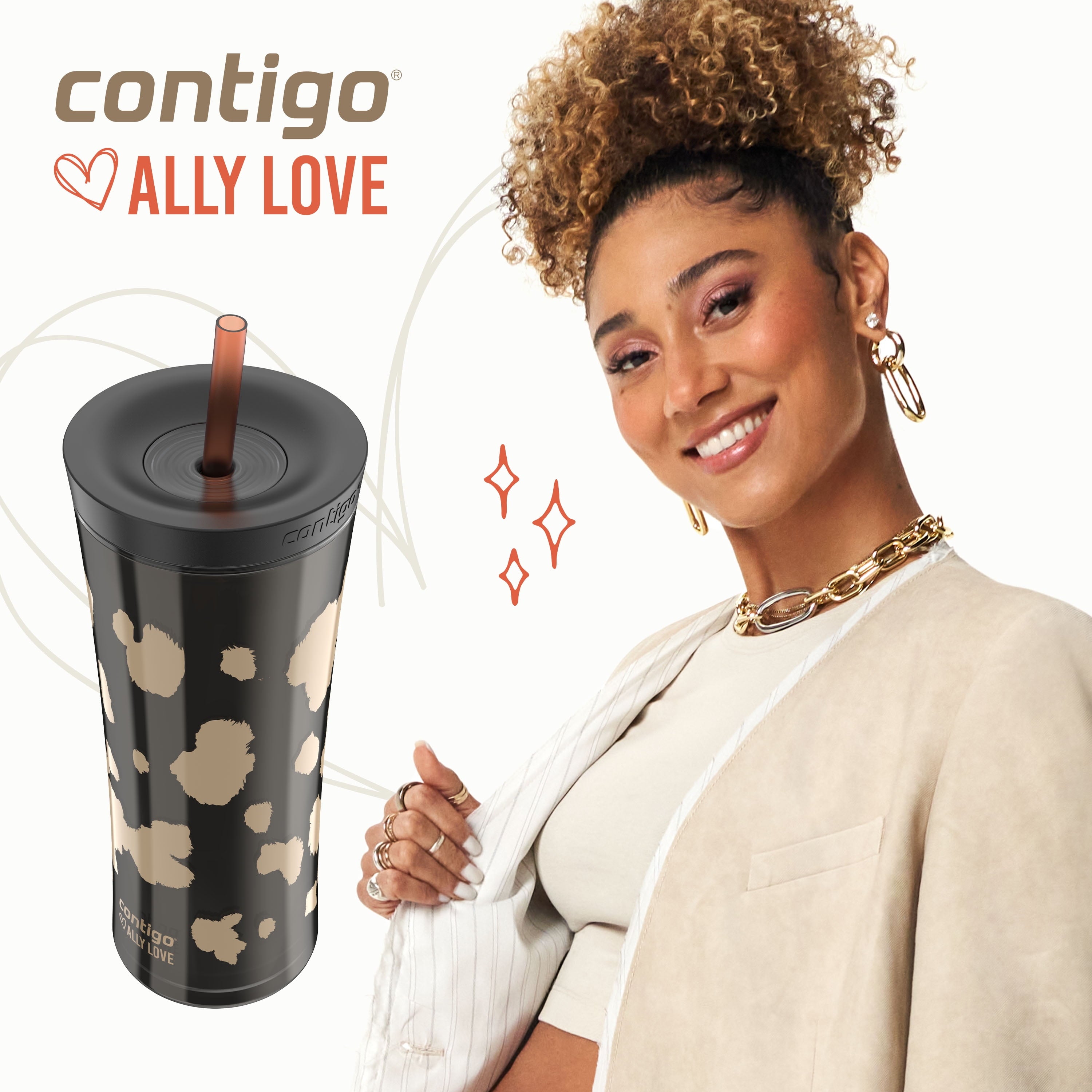 Contigo 20oz Shake &amp; Go Tumbler, Plastic with Straw, Licorice Cowhide Couture - A7NV