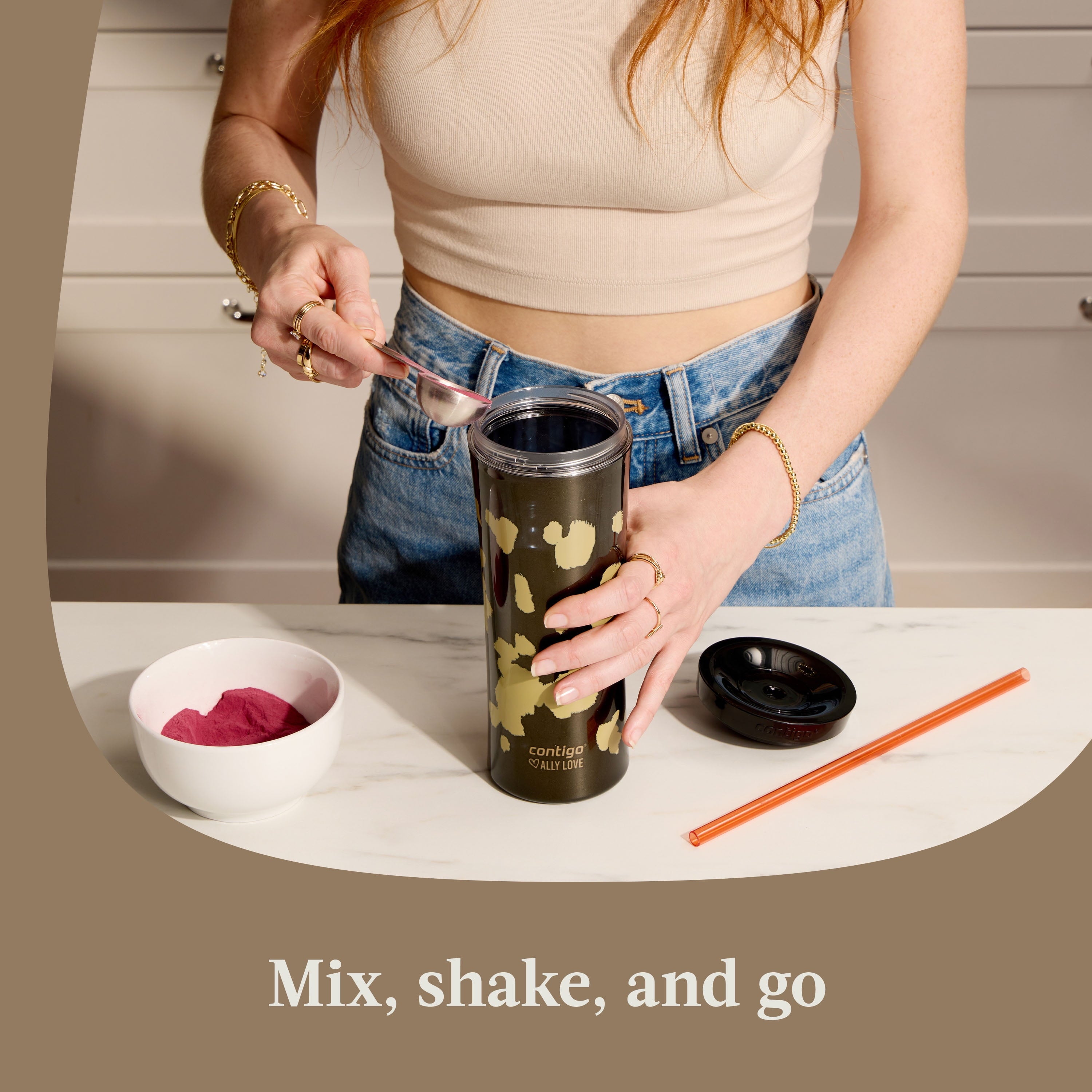 Contigo 20oz Shake &amp; Go Tumbler, Plastic with Straw, Licorice Cowhide Couture - A7NV