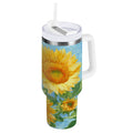 40 oz Insulated Stainless Steel Tumbler Double Wall Stainless Steel Tumbler with 2-Way Drinking Sunflower Oil Painting - 9EUD