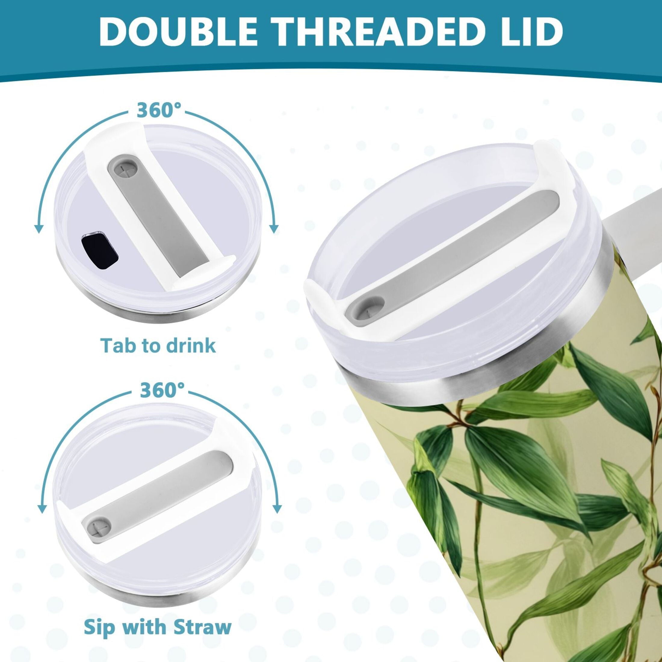 30 oz Insulated Stainless Steel Tumbler Double Wall Stainless Steel Tumbler with 2-Way Drinking Bamboo Pattern - NCGL