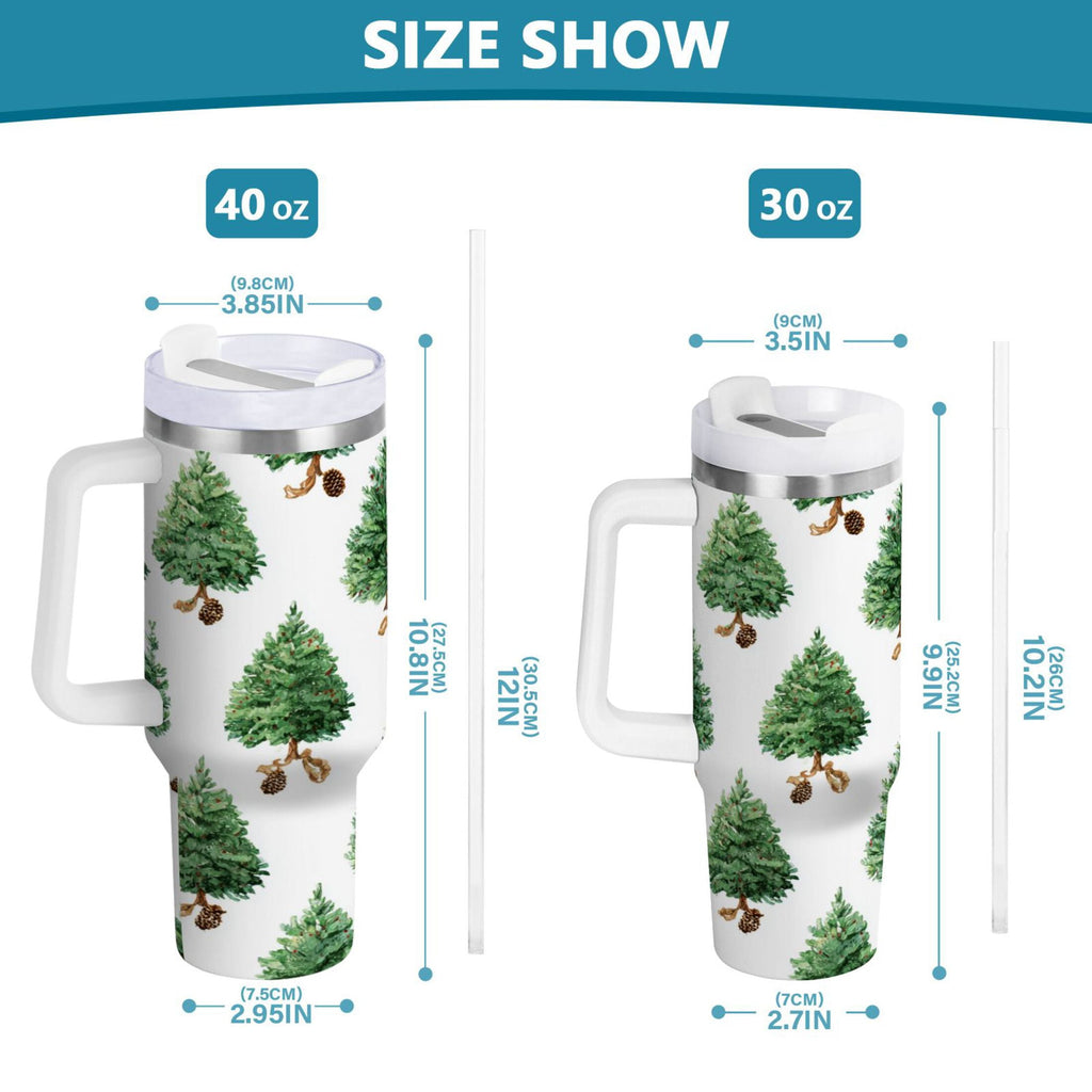 30 oz Insulated Stainless Steel Tumbler Double Wall Stainless Steel Tumbler with 2-Way Drinking Watercolor Green Christmas Tree - HY7R