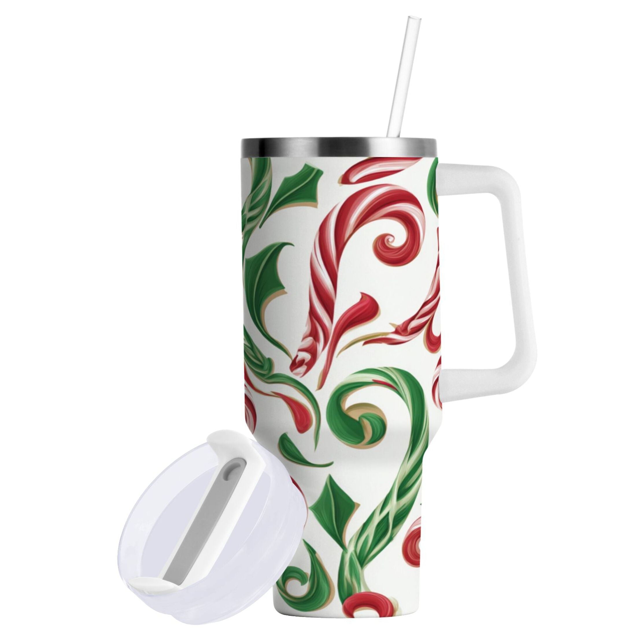 40 oz Insulated Stainless Steel Tumbler Double Wall Stainless Steel Tumbler with 2-Way Drinking Red and Green Candy-cane - BT0E