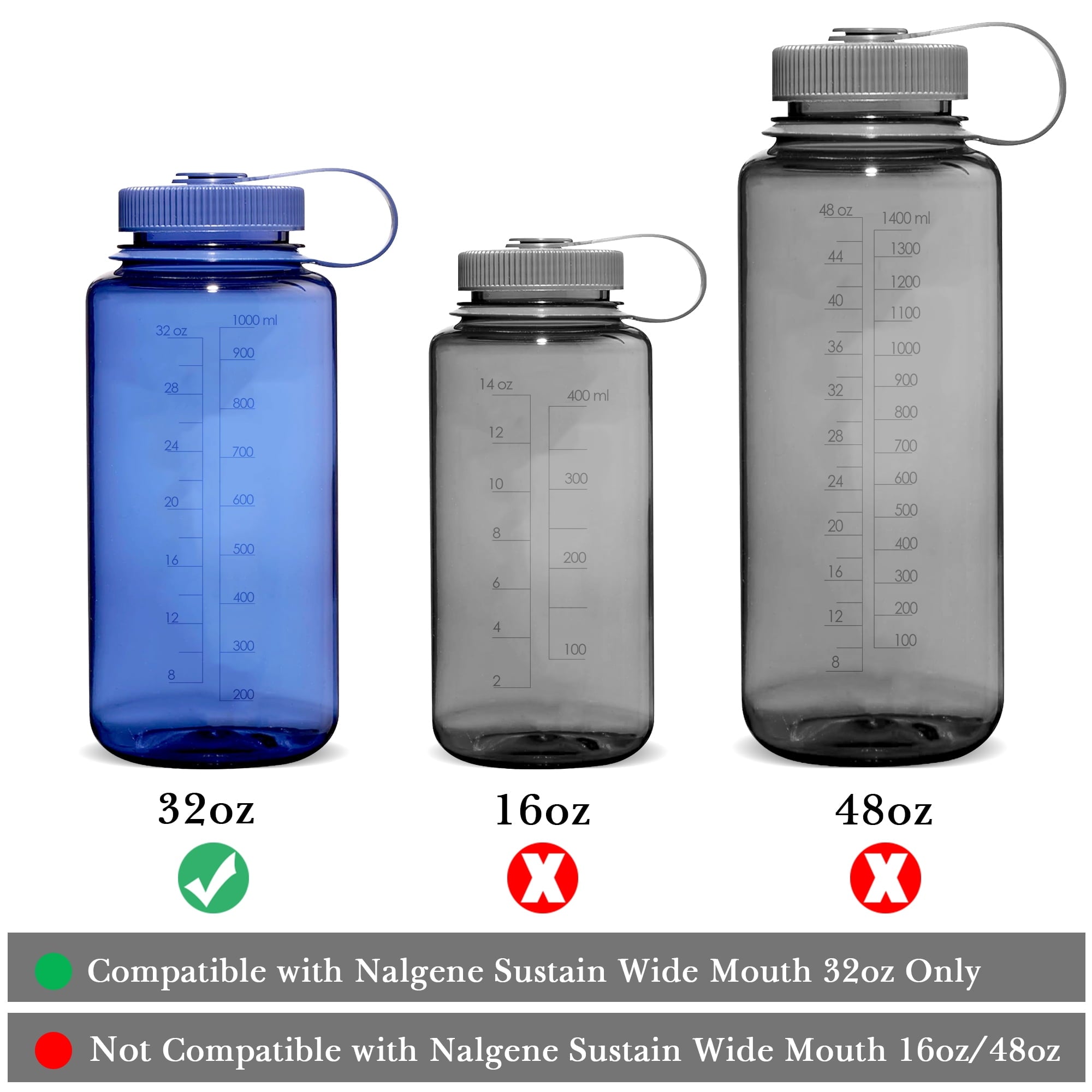 Linkidea 4 Pack Water Bottle Silicone Splashguard Compatible with Nalgene Sustain Wide Mouth 32oz, Anti-Spill Splash Guard for Wide-Necked Bottles with 53mm Opening, Waterbottle Easy Sipper - 9116