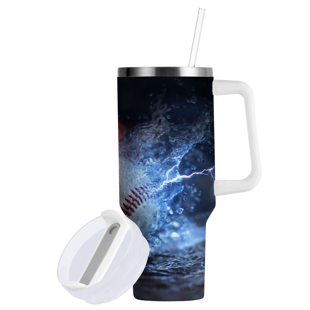 40 oz Insulated Stainless Steel Tumbler Double Wall Stainless Steel Tumbler with 2-Way Drinking Baseball with Water and Fire - 2KOP