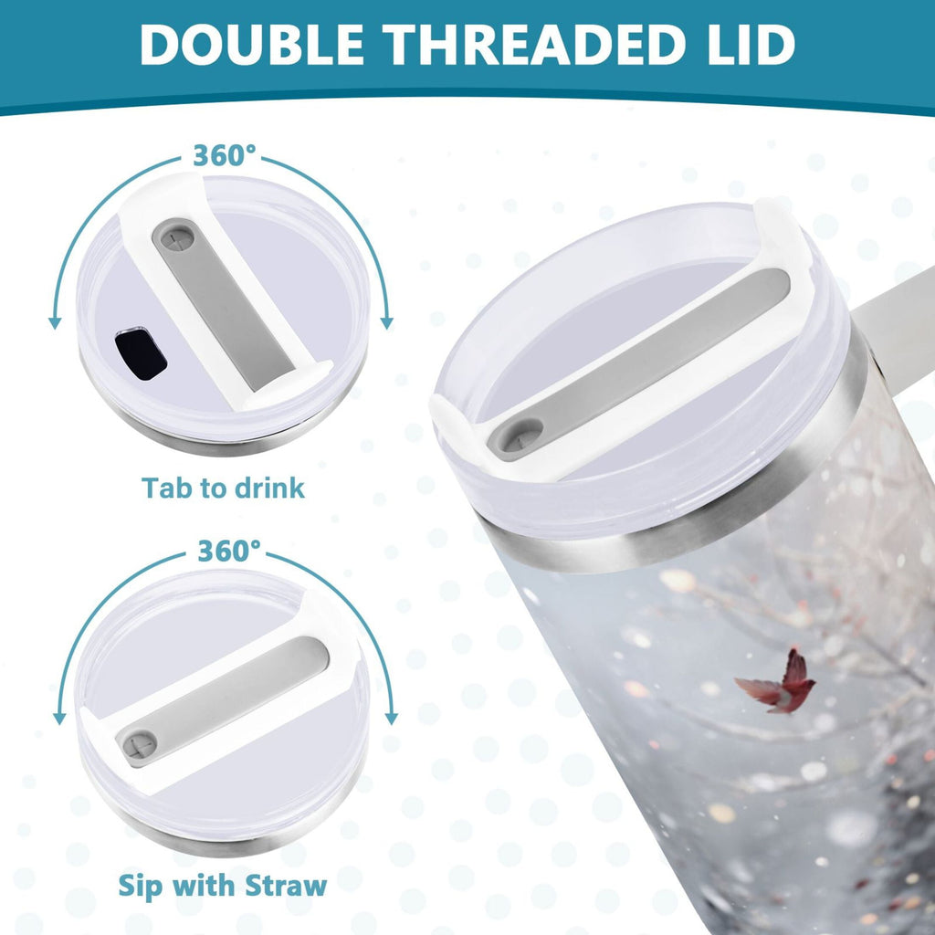 30 oz Insulated Stainless Steel Tumbler Double Wall Stainless Steel Tumbler with 2-Way Drinking Snowy Winter Landscape - D6GY