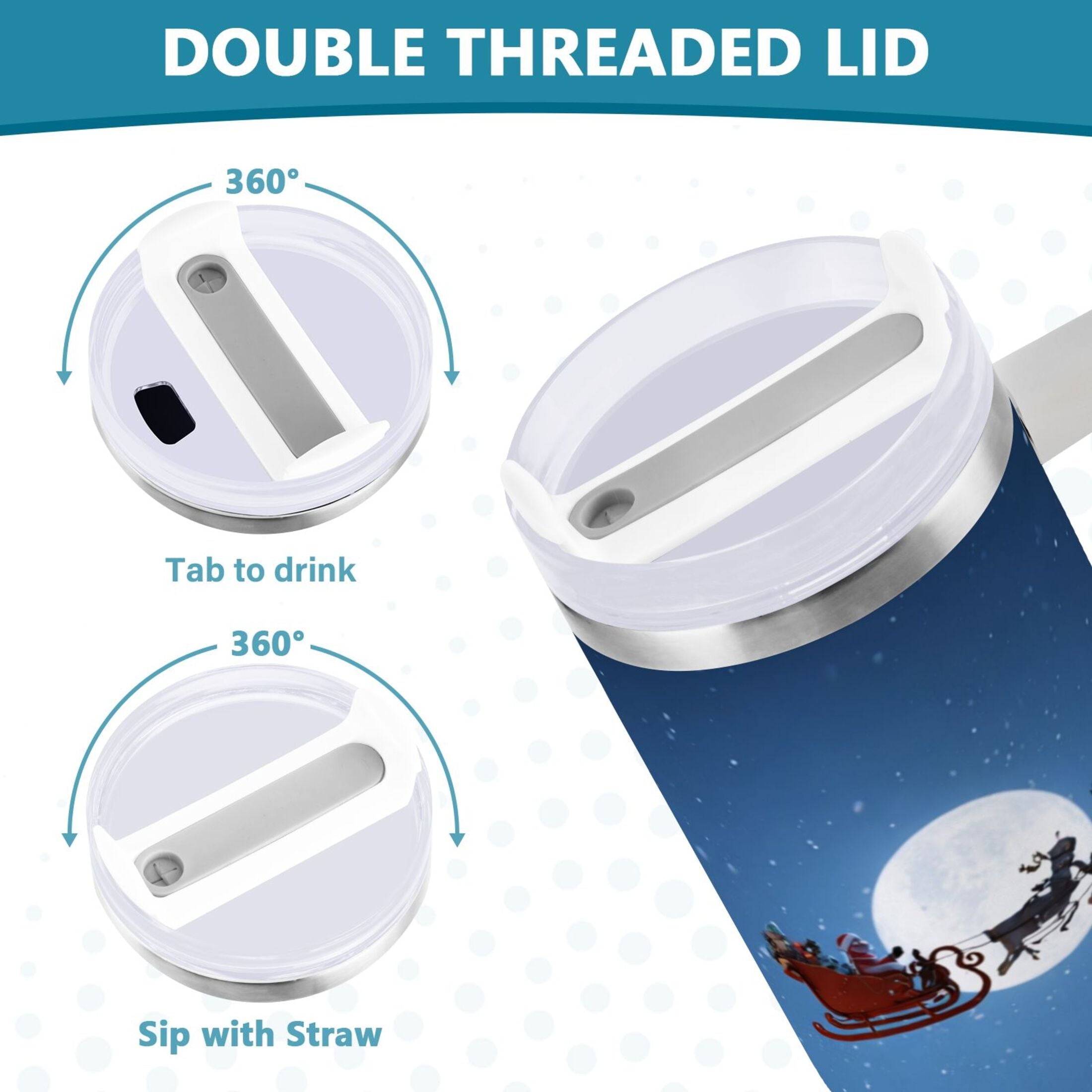 30 oz Insulated Stainless Steel Tumbler Double Wall Stainless Steel Tumbler with 2-Way Drinking Christmas Night Scene - DI8D