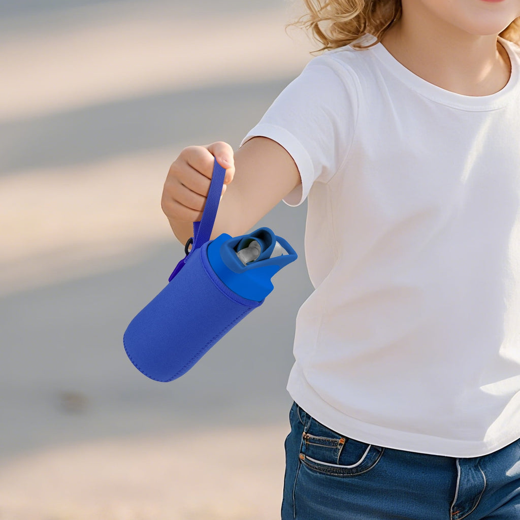 Linkidea Water Bottle Sleeve Compatible with CamelBak Eddy+ Tritan 14oz, Steel 12oz Kids Bottle, Waterbottle Holder Bag with Name Tag, Navy Blue - 2IMW