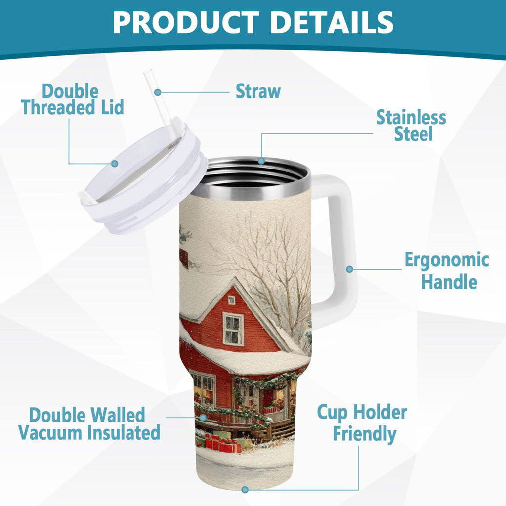 40 oz Insulated Stainless Steel Tumbler Double Wall Stainless Steel Tumbler with 2-Way Drinking House with Snow-covered Roof - 2GOP
