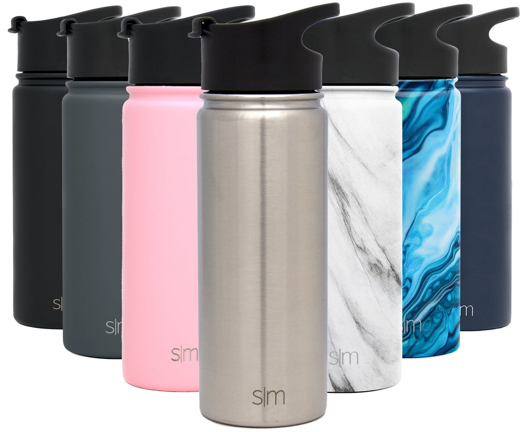 Simple Modern Summit 18 oz Silver and Black Double Wall Vacuum Insulated Stainless Steel Water Bottle with Wide Mouth and Flip-Top Lid - 4AZG