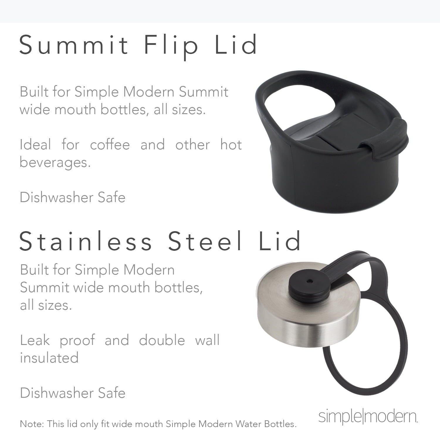 Simple Modern Summit 18 oz Silver and Black Double Wall Vacuum Insulated Stainless Steel Water Bottle with Wide Mouth and Flip-Top Lid - 4AZG