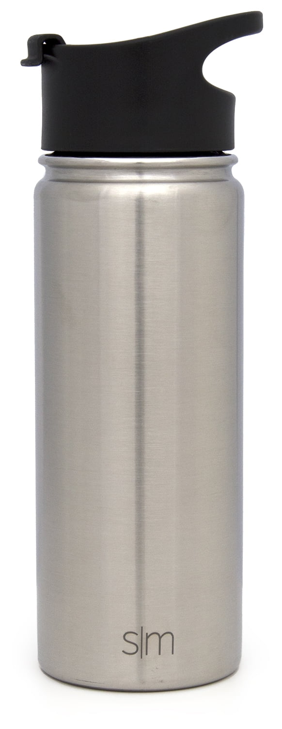 Simple Modern Summit 18 oz Silver and Black Double Wall Vacuum Insulated Stainless Steel Water Bottle with Wide Mouth and Flip-Top Lid - 4AZG