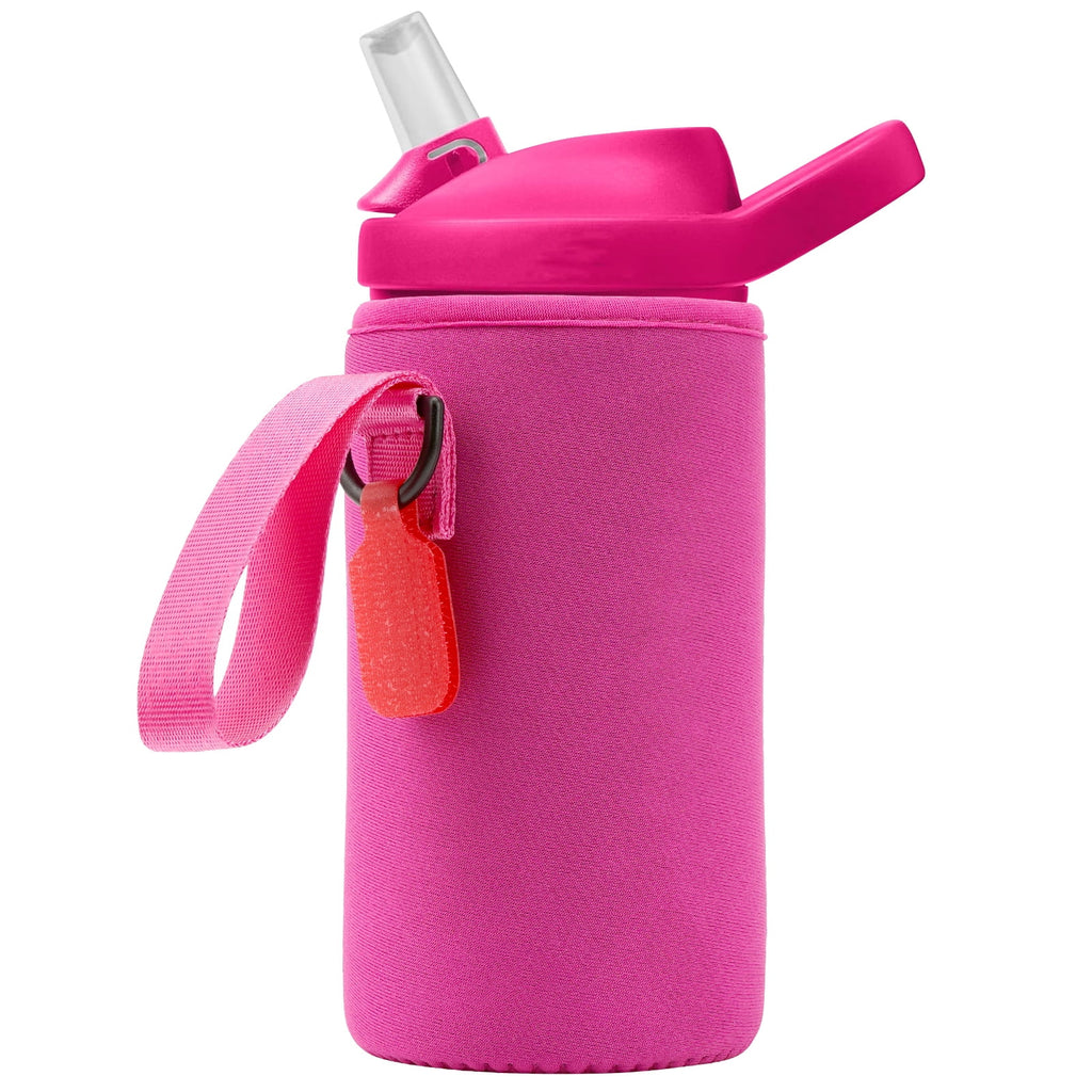Linkidea Water Bottle Sleeve Compatible with CamelBak Eddy+ Tritan 14oz, Steel 12oz Kids Bottle, Waterbottle Holder Bag with Name Tag, Rose Red - WLCG