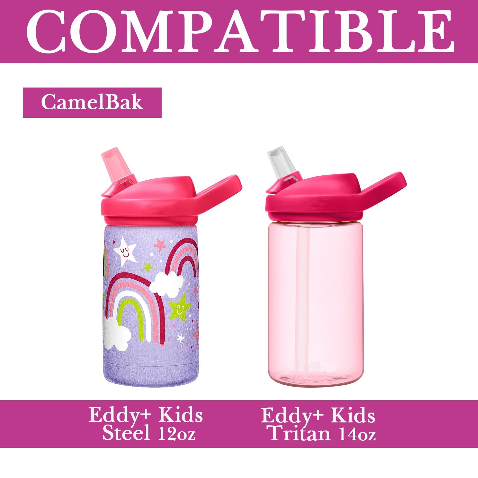 Linkidea Water Bottle Sleeve Compatible with CamelBak Eddy+ Tritan 14oz, Steel 12oz Kids Bottle, Waterbottle Holder Bag with Name Tag, Rose Red - WLCG