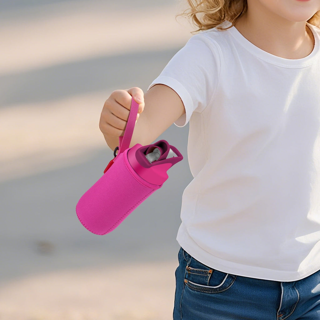 Linkidea Water Bottle Sleeve Compatible with CamelBak Eddy+ Tritan 14oz, Steel 12oz Kids Bottle, Waterbottle Holder Bag with Name Tag, Rose Red - WLCG