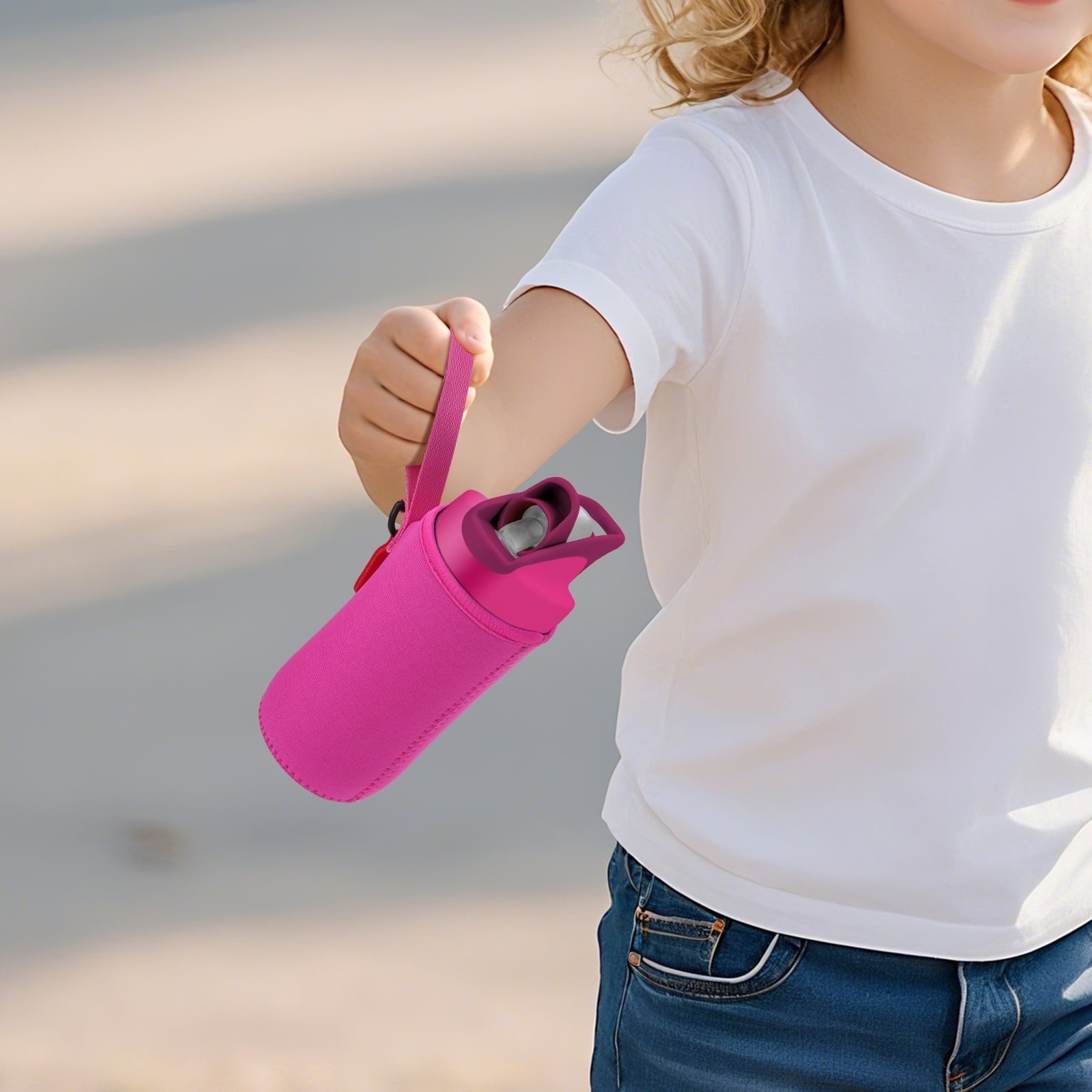 Linkidea Water Bottle Sleeve Compatible with CamelBak Eddy+ Tritan 14oz, Steel 12oz Kids Bottle, Waterbottle Holder Bag with Name Tag, Rose Red - WLCG