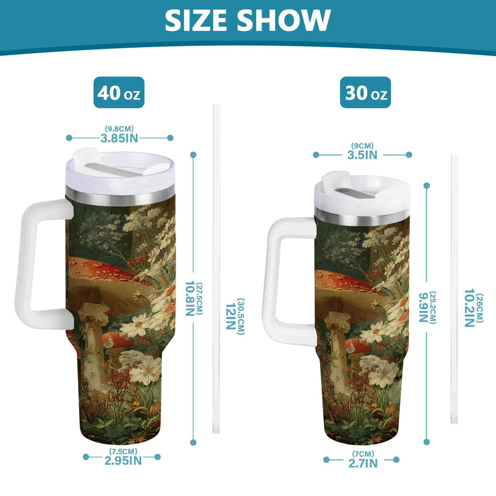 40 oz Insulated Stainless Steel Tumbler Double Wall Stainless Steel Tumbler with 2-Way Drinking Red Mushrooms - 6NTA
