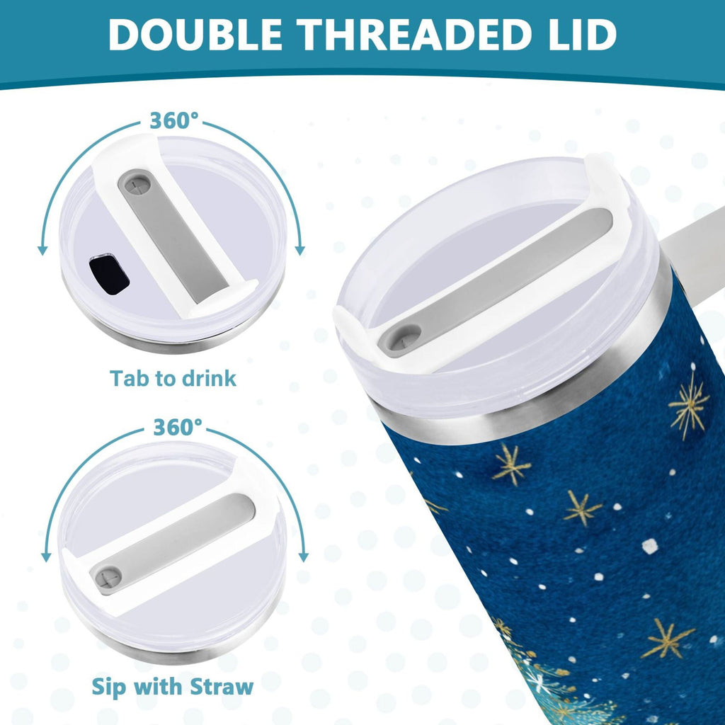 40 oz Insulated Stainless Steel Tumbler Double Wall Stainless Steel Tumbler with 2-Way Drinking Watercolor Christmas Tree - KP7V