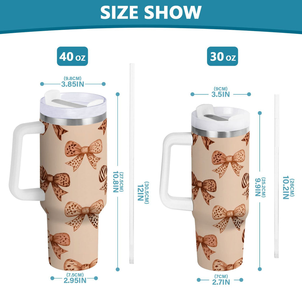 40 oz Insulated Stainless Steel Tumbler Double Wall Stainless Steel Tumbler with 2-Way Drinking Leopard Print Bow - TY71