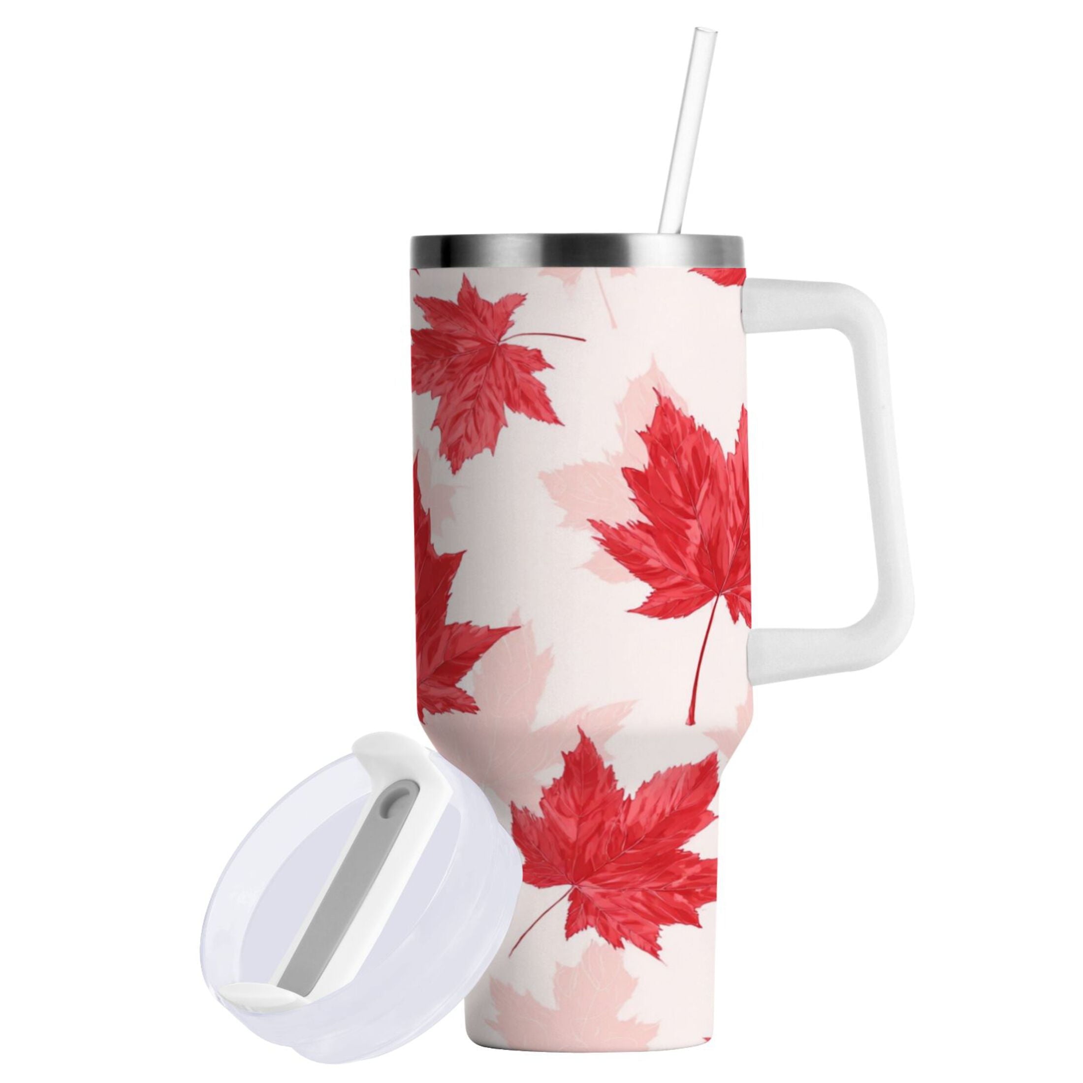40 oz Insulated Stainless Steel Tumbler Double Wall Stainless Steel Tumbler with 2-Way Drinking Red Maple Leaves Pattern - C7HQ
