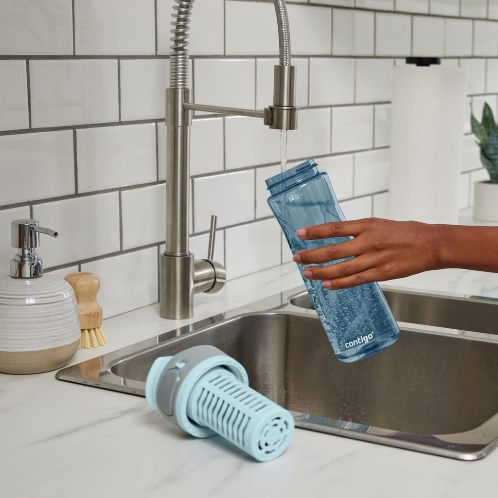 (2 pack) Contigo Clybourn Plastic FreeFlow Filter Water Bottle with AUTOSEAL Lid 24 oz., Dark Ice, with Replacable Filter - PVOG