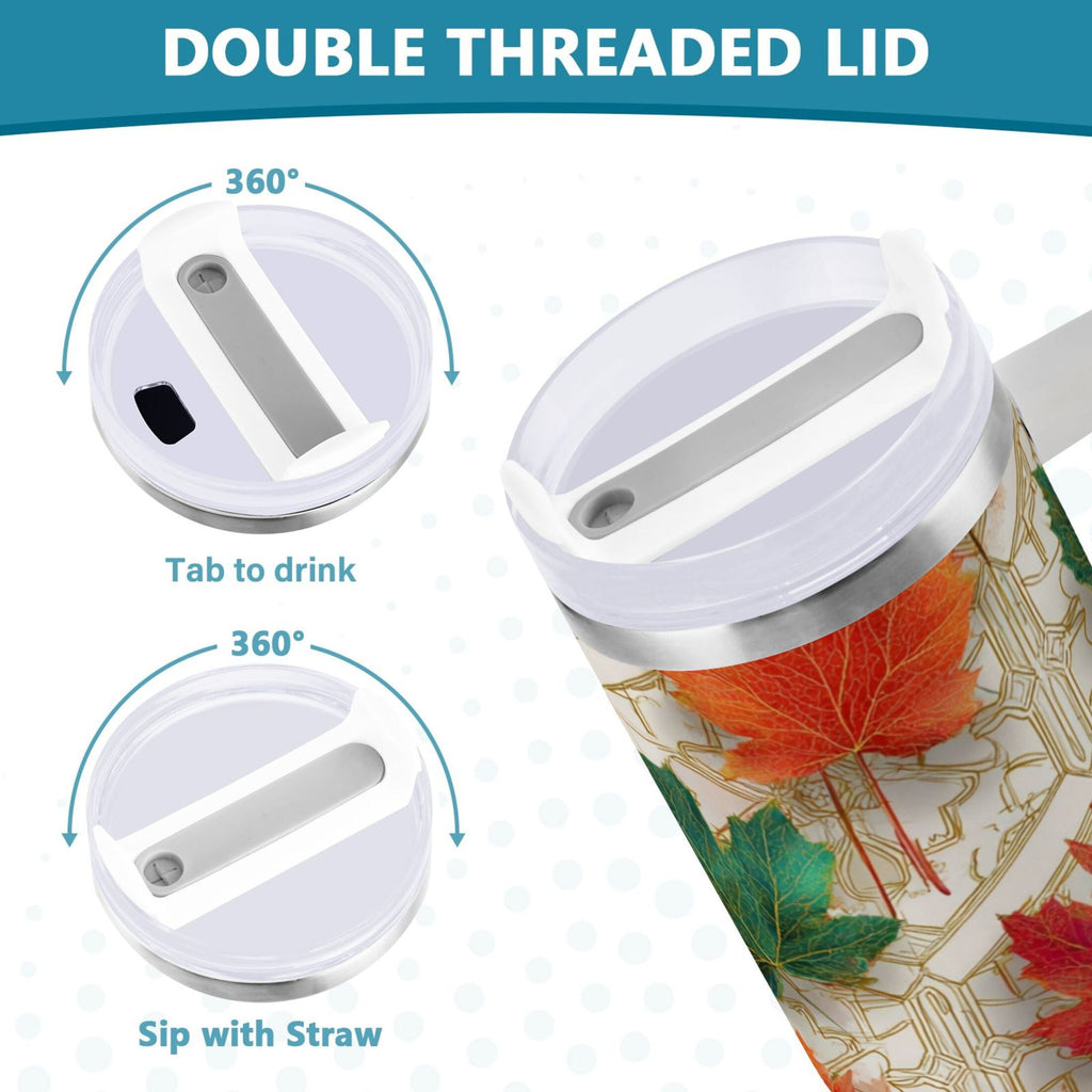 30 oz Insulated Stainless Steel Tumbler Double Wall Stainless Steel Tumbler with 2-Way Drinking Green and Red Maple Leaves - 8TKP