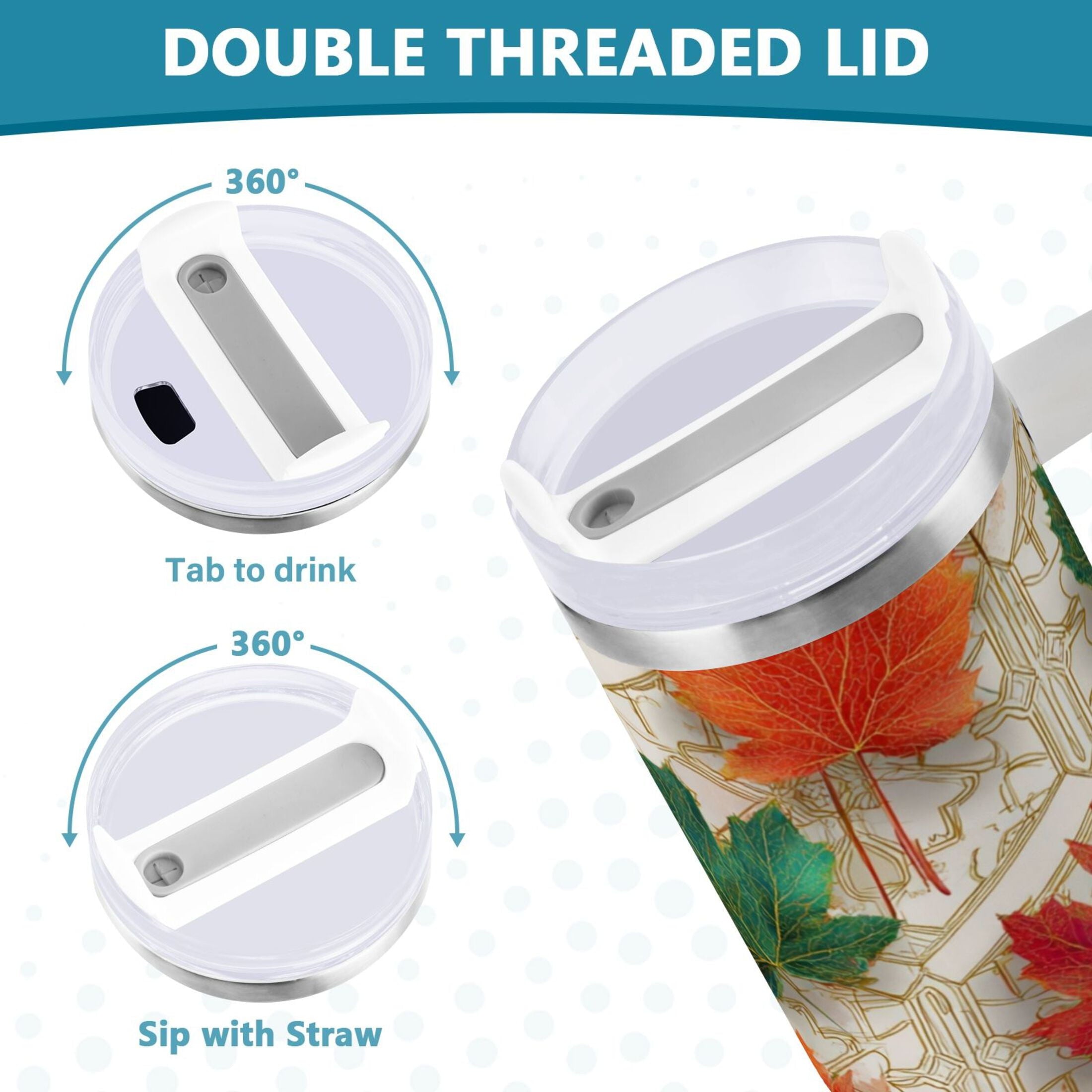 30 oz Insulated Stainless Steel Tumbler Double Wall Stainless Steel Tumbler with 2-Way Drinking Green and Red Maple Leaves - 8TKP