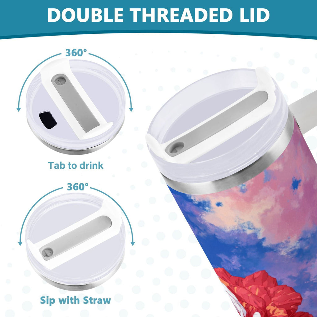 30 oz Insulated Stainless Steel Tumbler Double Wall Stainless Steel Tumbler with 2-Way Drinking Rose with Flag Pattern - NO9C