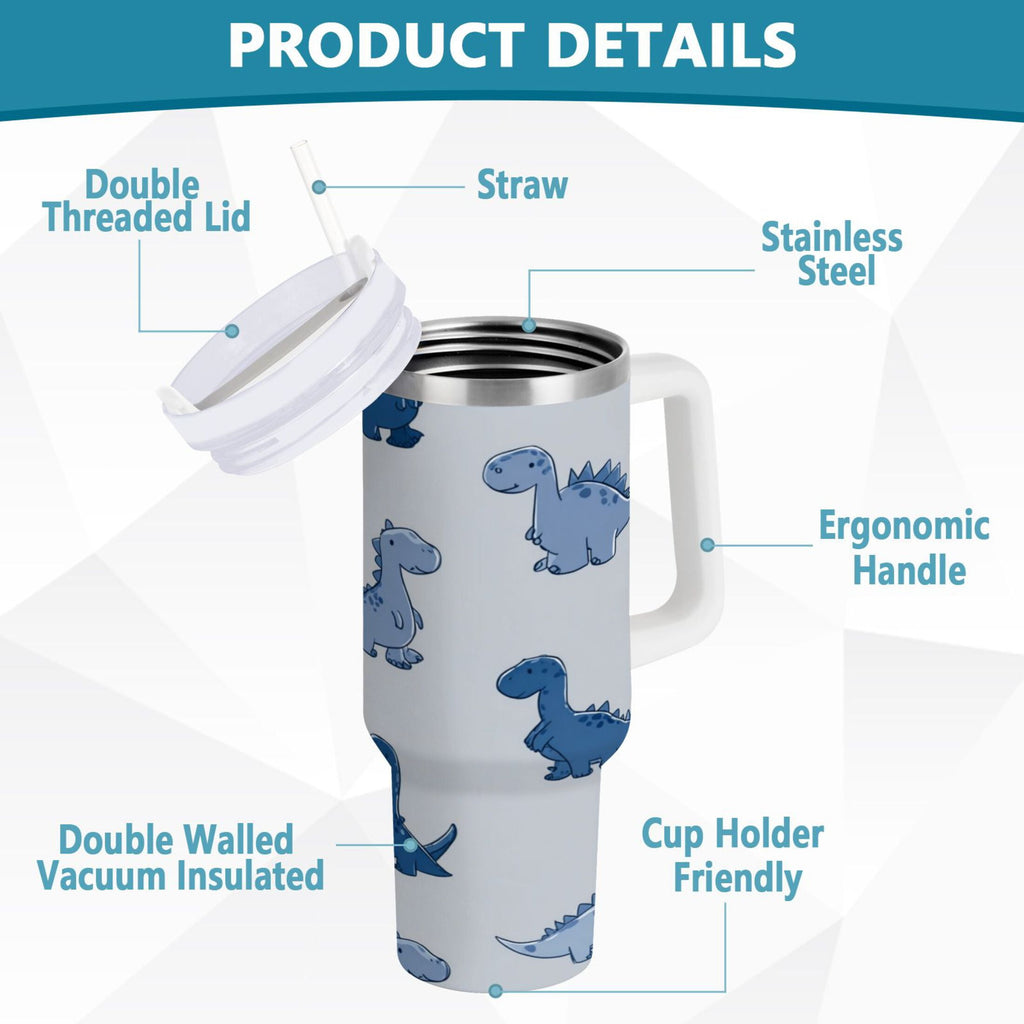 30 oz Insulated Stainless Steel Tumbler Double Wall Stainless Steel Tumbler with 2-Way Drinking Cute Blue Dinosaurs - LQ4P