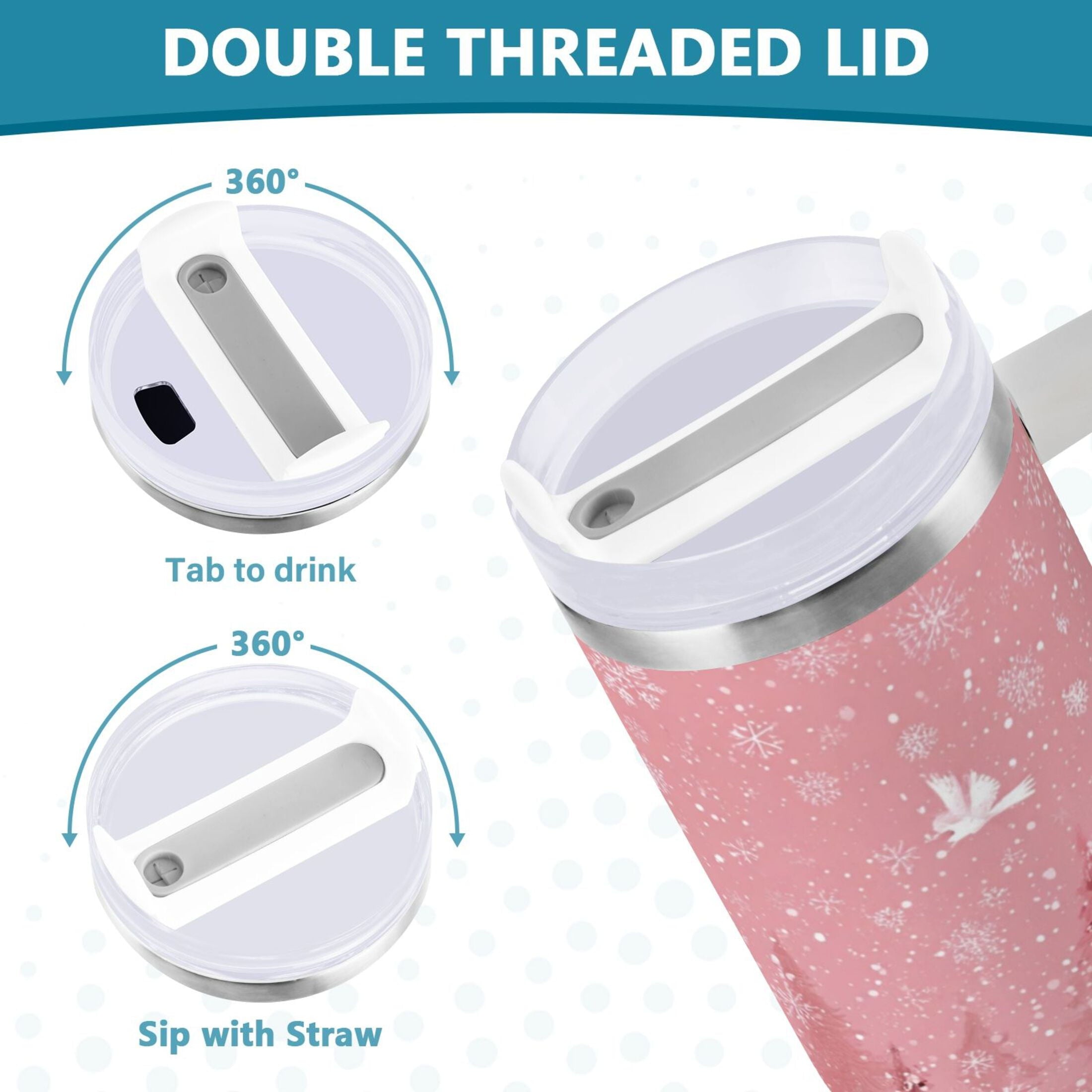 40 oz Insulated Stainless Steel Tumbler Double Wall Stainless Steel Tumbler with 2-Way Drinking Christmas Forest with Snowmen - H8TD