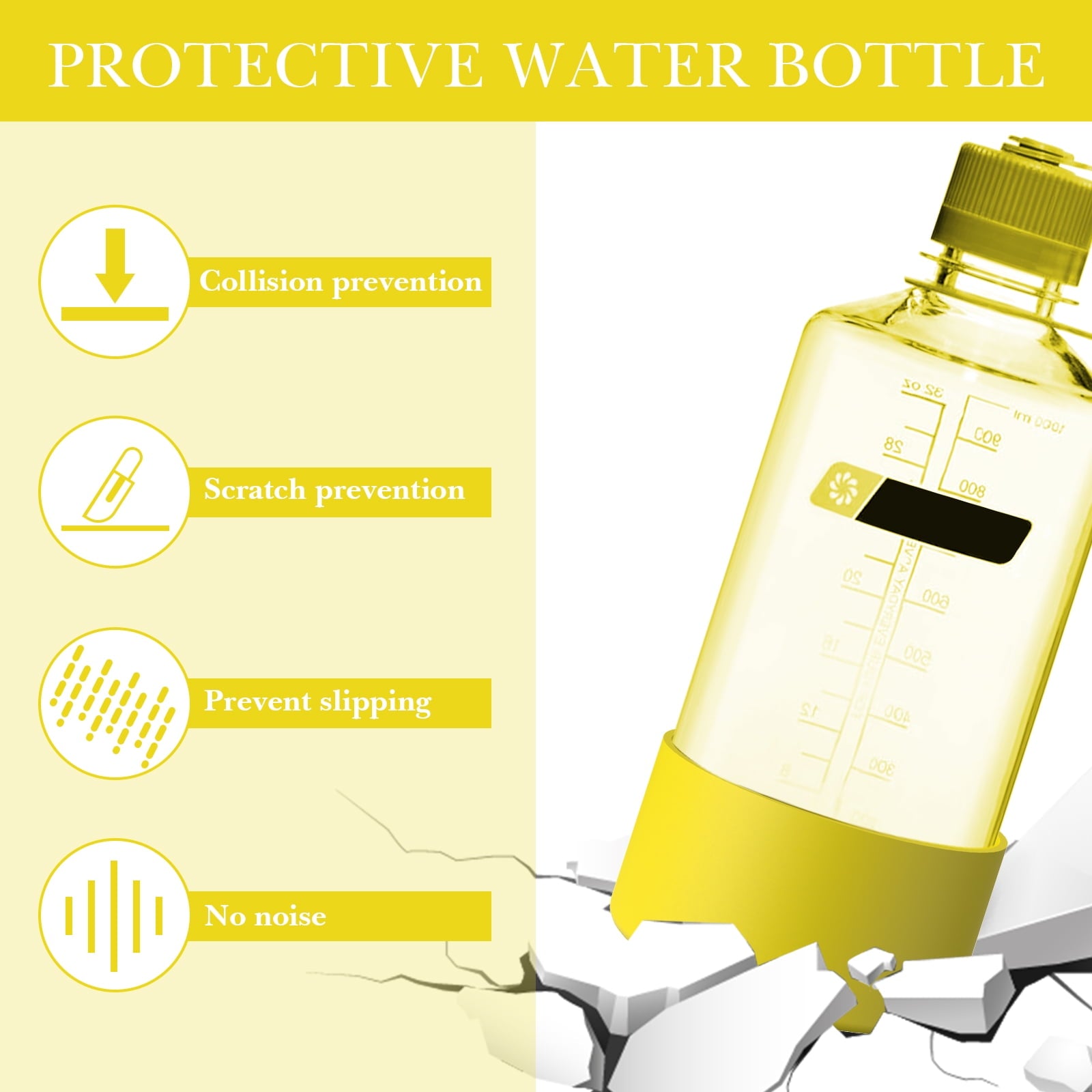 Linkidea 2 Pack Water Bottle Boot Compatible with Nalgene Sustain Wide Mouth 32oz/48oz, Narrow Mouth 32oz, Silicone Anti-Slip Bottle Bottom Bumper Protector (Yellow) - DE5E