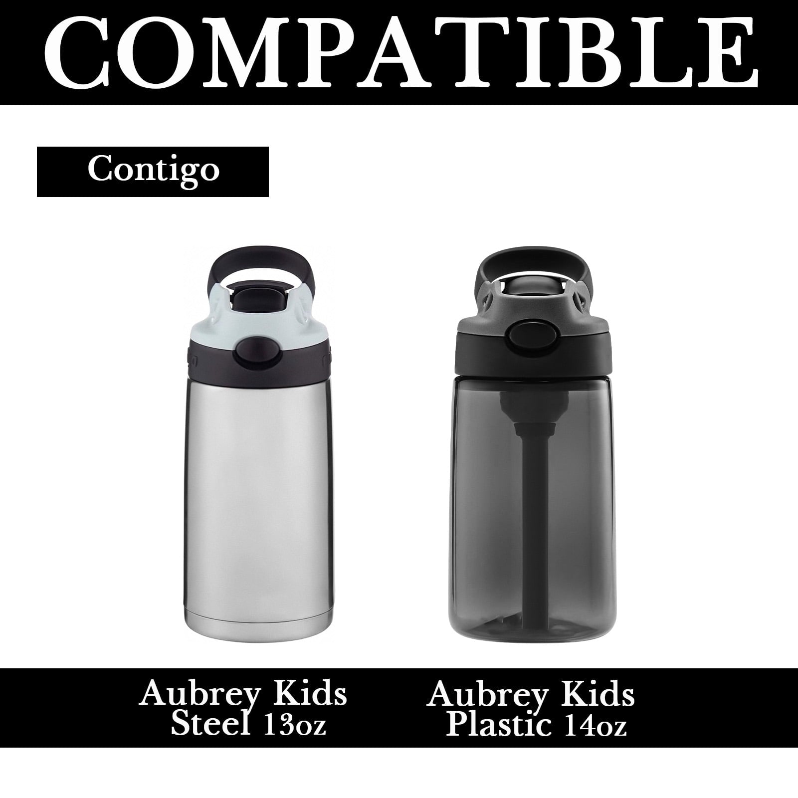 Linkidea Water Bottle Sleeve Compatible with Contigo Aubrey Tritan 14oz, Steel 13oz Kids Bottle, Waterbottle Holder Bag with Name Tag, Black - IBVZ