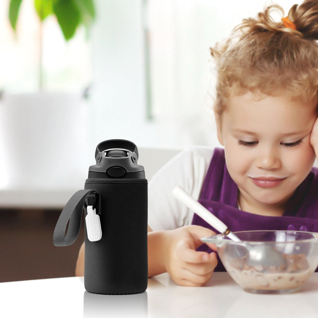 Linkidea Water Bottle Sleeve Compatible with Contigo Aubrey Tritan 14oz, Steel 13oz Kids Bottle, Waterbottle Holder Bag with Name Tag, Black - IBVZ