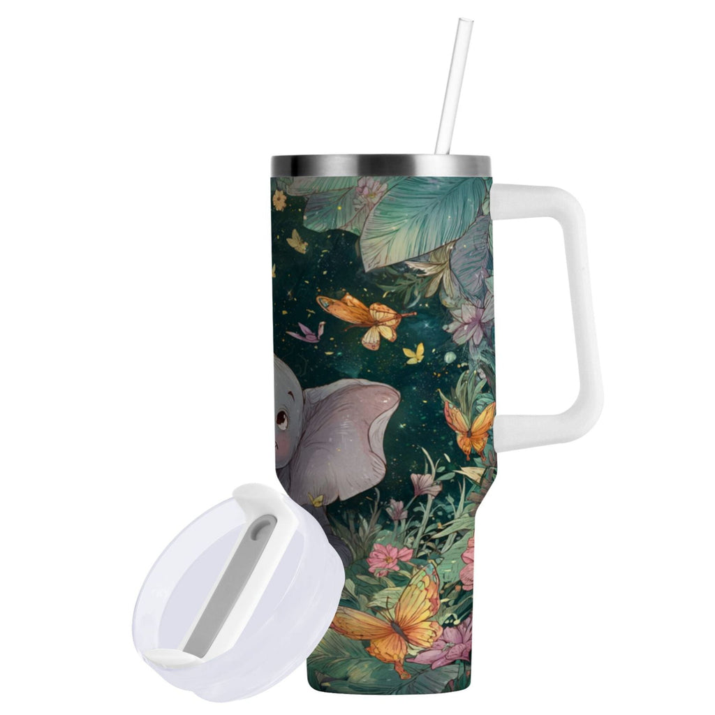 40 oz Insulated Stainless Steel Tumbler Double Wall Stainless Steel Tumbler with 2-Way Drinking Cute Elephant - GY1A