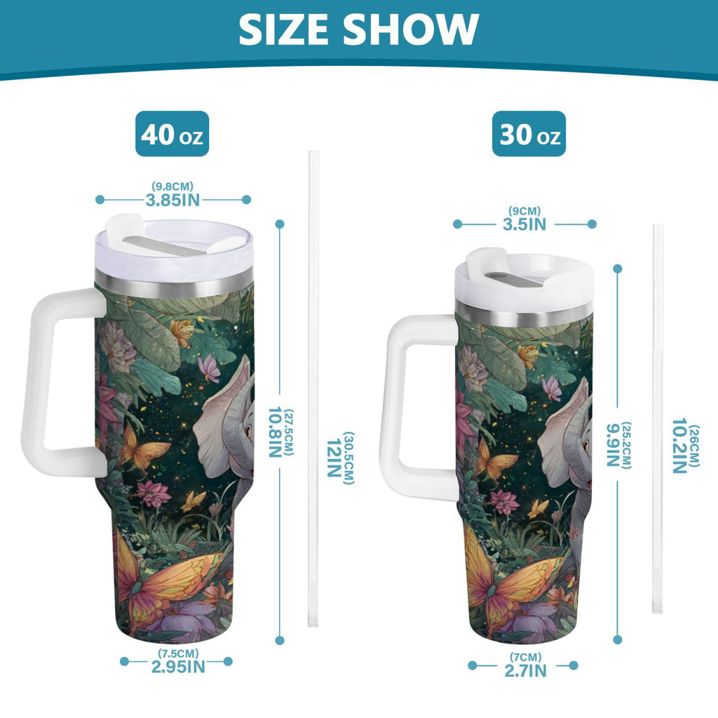 40 oz Insulated Stainless Steel Tumbler Double Wall Stainless Steel Tumbler with 2-Way Drinking Cute Elephant - GY1A