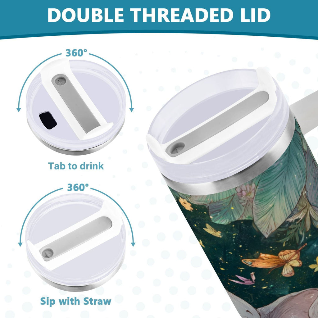 40 oz Insulated Stainless Steel Tumbler Double Wall Stainless Steel Tumbler with 2-Way Drinking Cute Elephant - GY1A