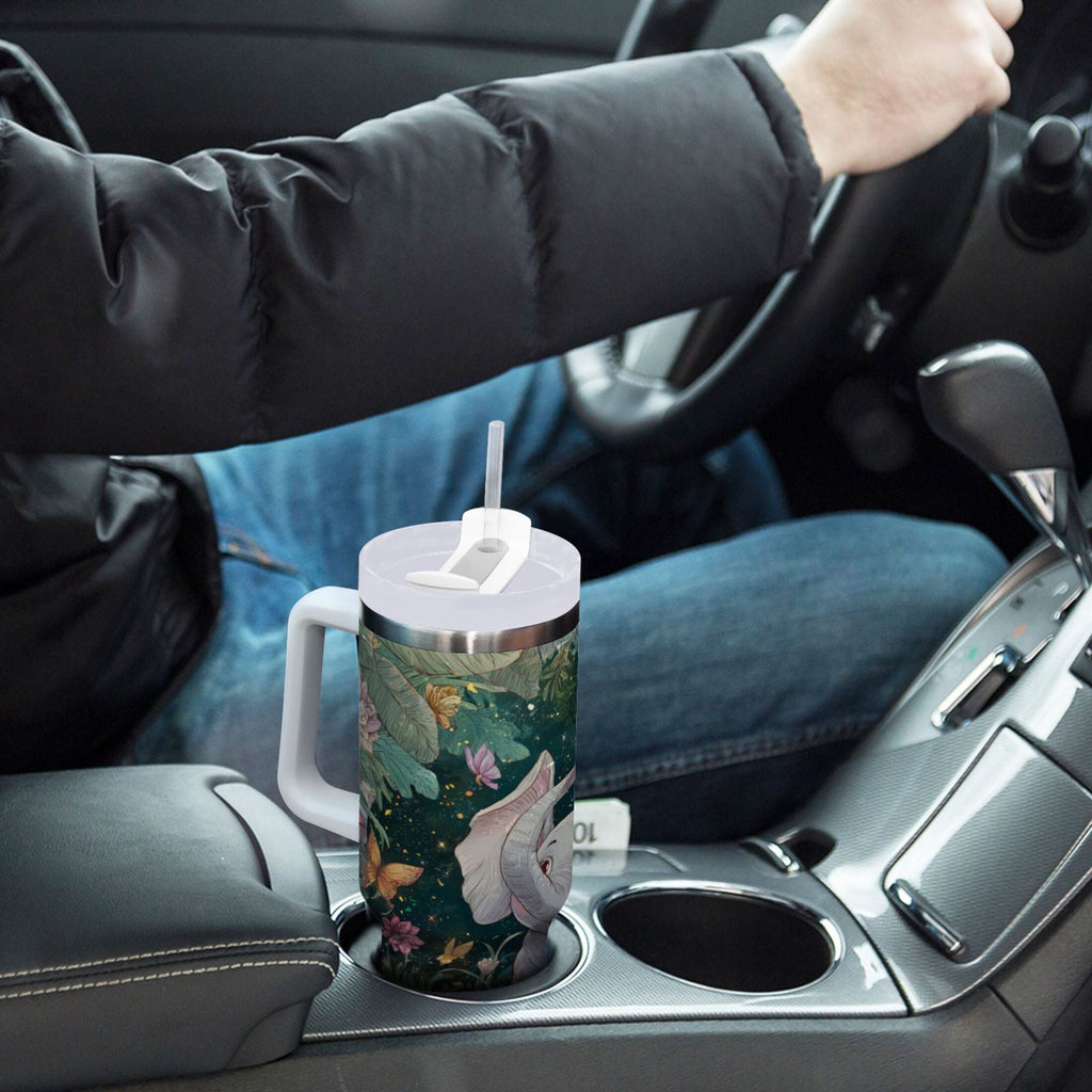 40 oz Insulated Stainless Steel Tumbler Double Wall Stainless Steel Tumbler with 2-Way Drinking Cute Elephant - GY1A