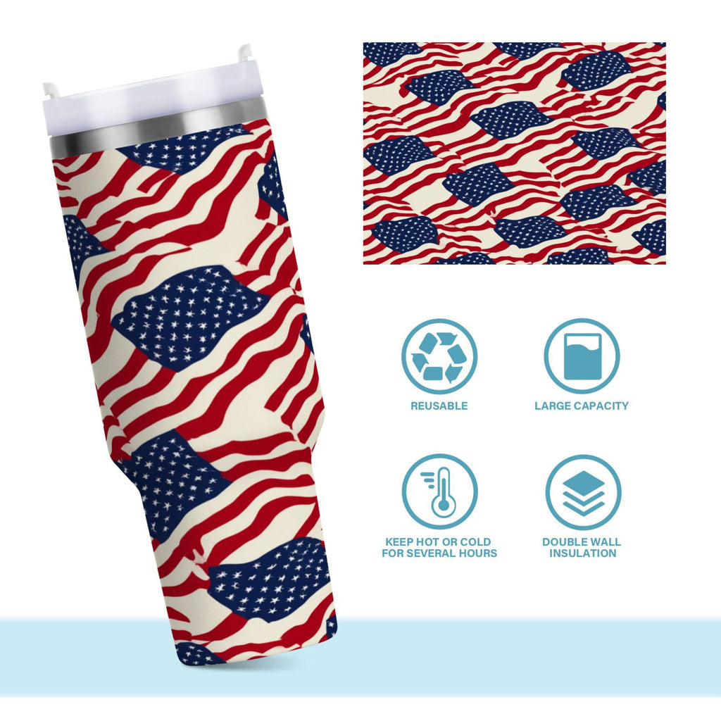 40 oz Insulated Stainless Steel Tumbler Double Wall Stainless Steel Tumbler with 2-Way Drinking Flags Abstract Design - 5PPG